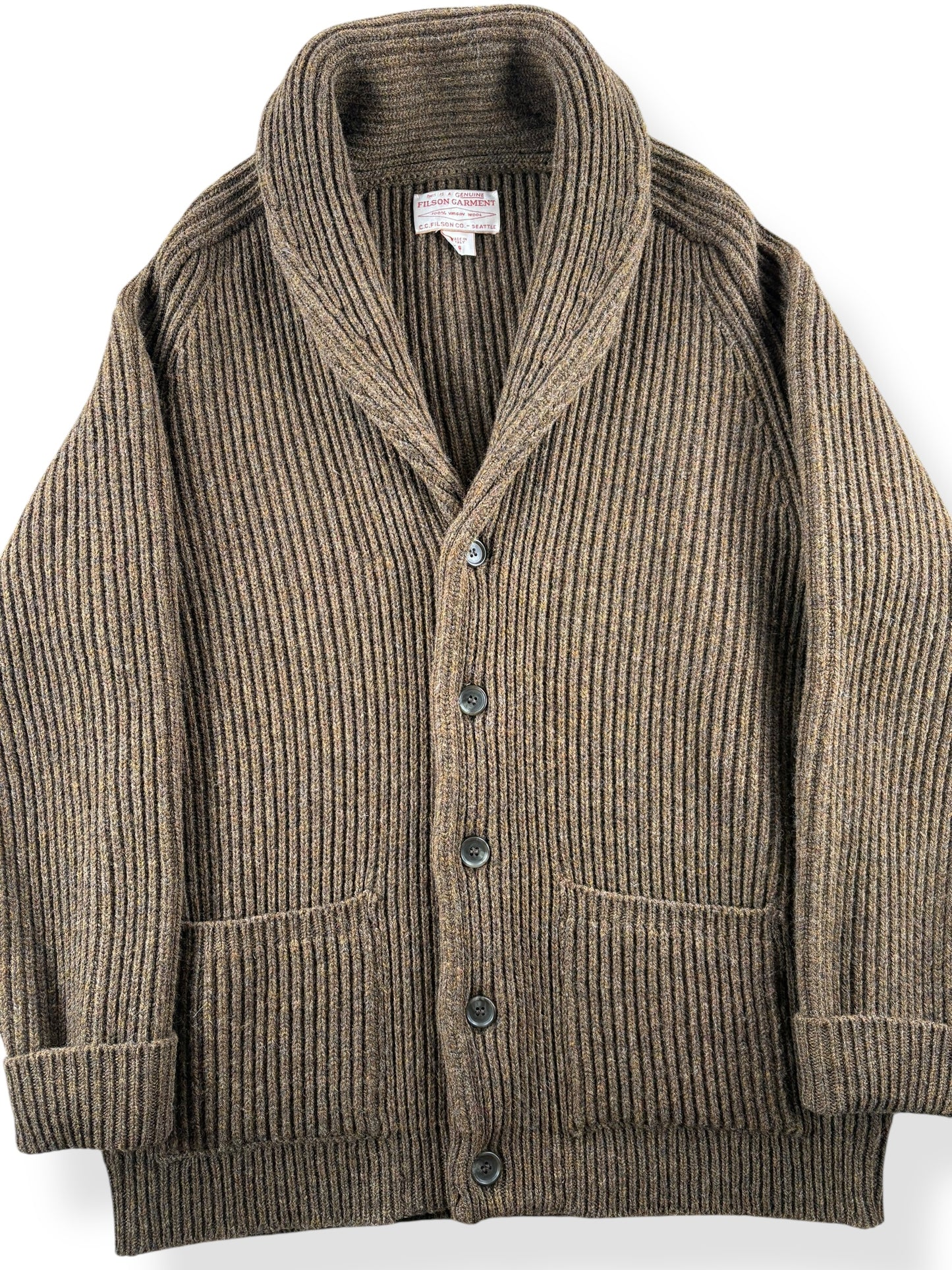 Front Close Up of Modern Filson Bristol Wool Cardigan SZ S