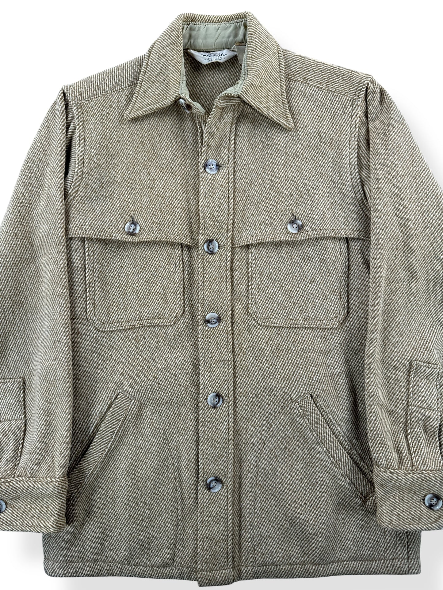 Front Close Up of Vintage Woolrich Halibut Cape Coat SZ S