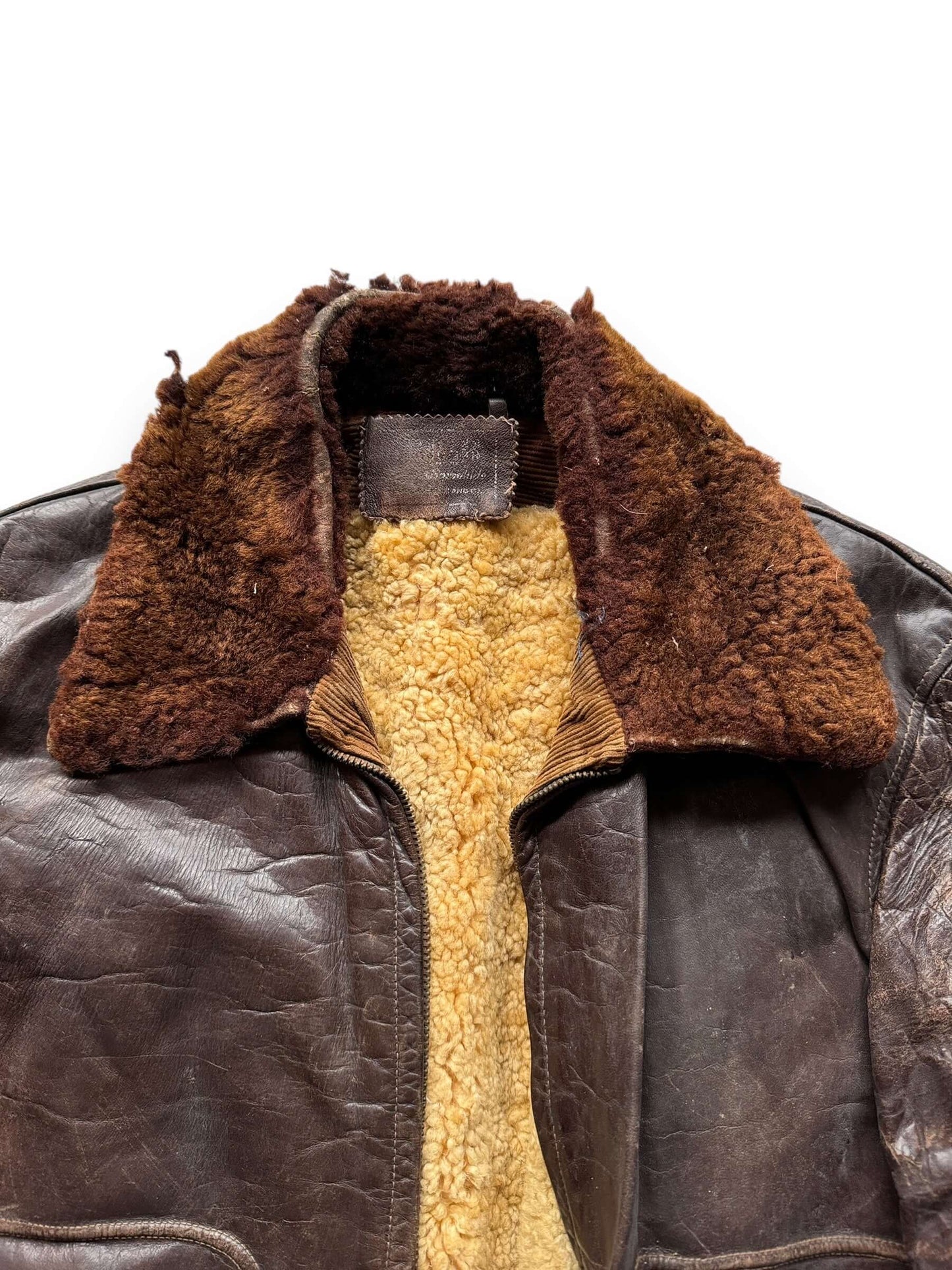 collar on Vintage Thrashed Hercules Horsehide Leather Jacket SZ M