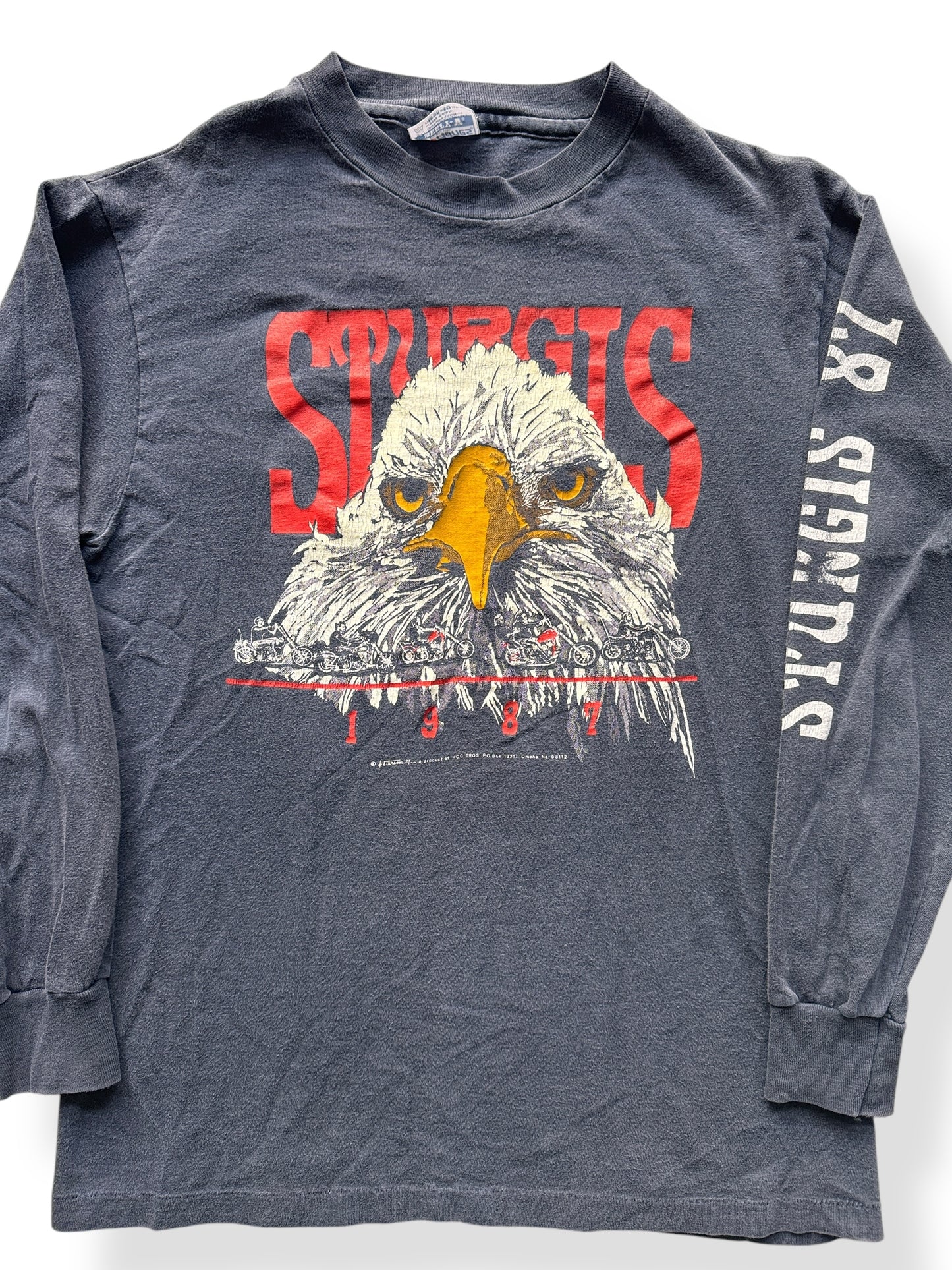 Front Close Up of Vintage 1987 Sturgis Motorcycle Rally Long Sleeve Tee SZ M