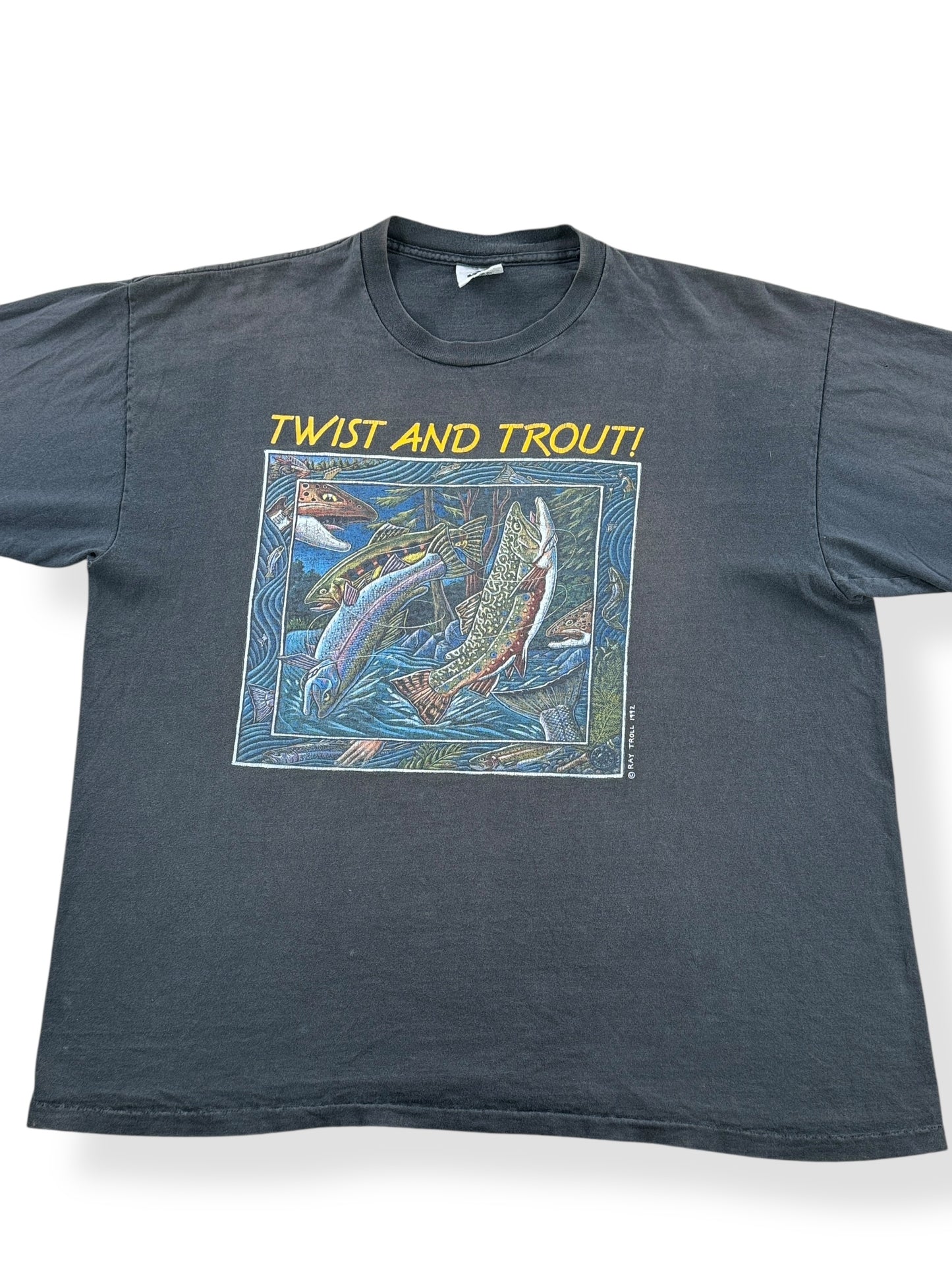 Front Close Up of Vintage 90s Ray Troll Tee SZ XXL