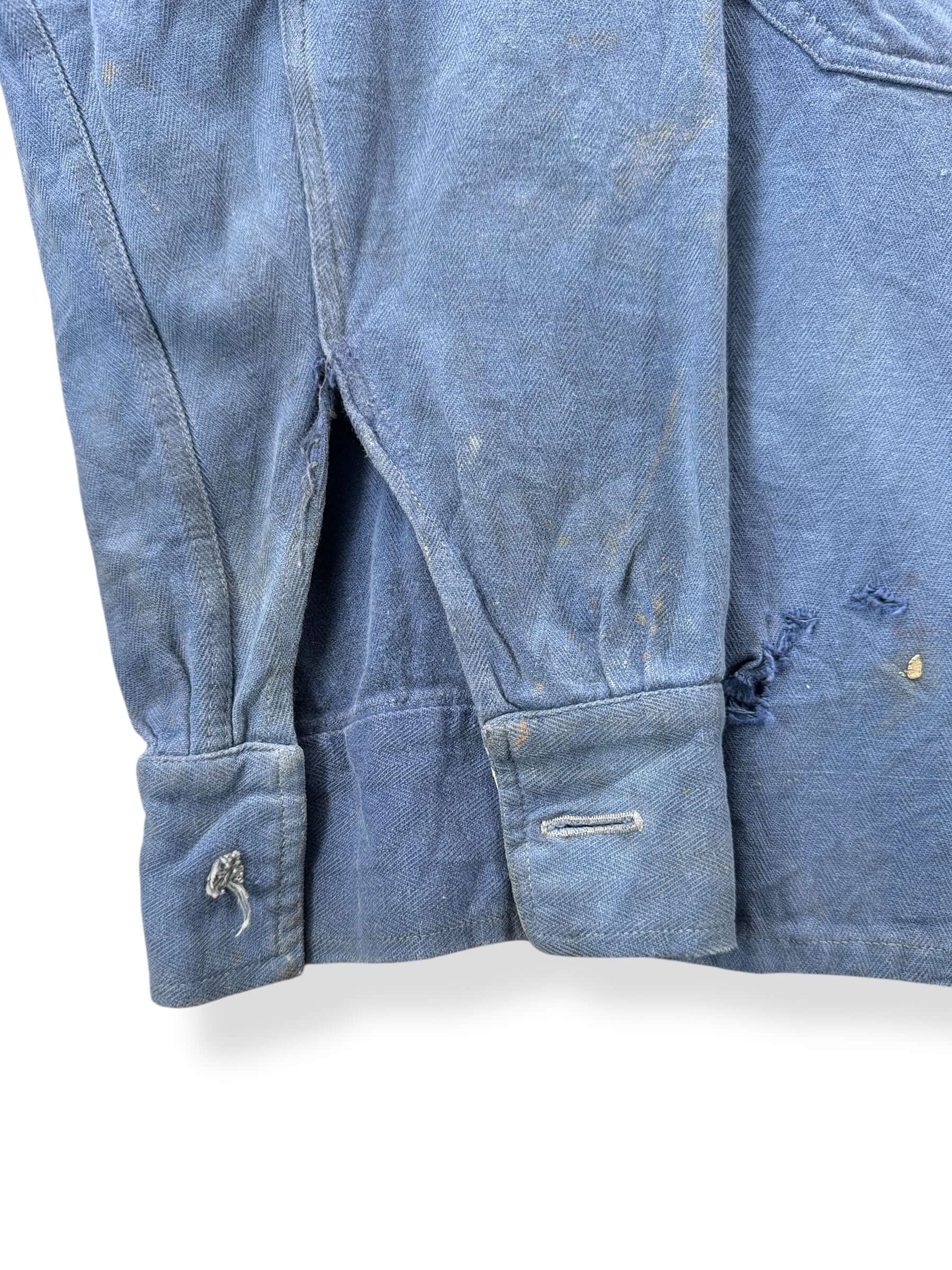 Sleeve of Vintage Faded Blue French Chore Coat SZ L