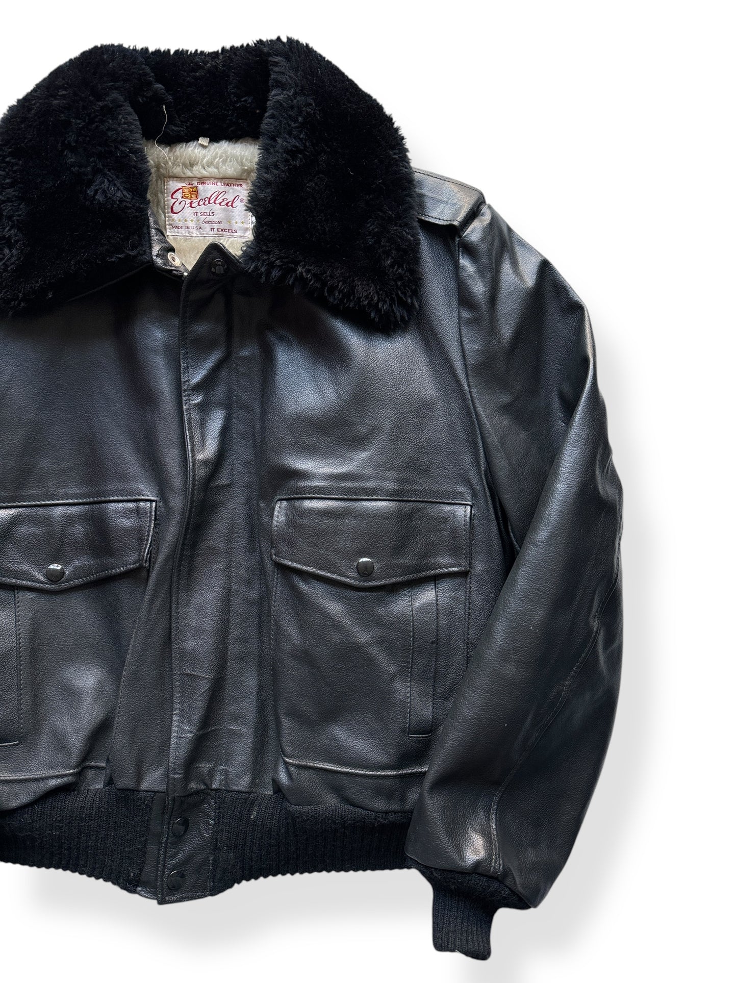 Front Left of Vintage Excelled Leather A-2 Style Leather Bomber Jacket SZ 44