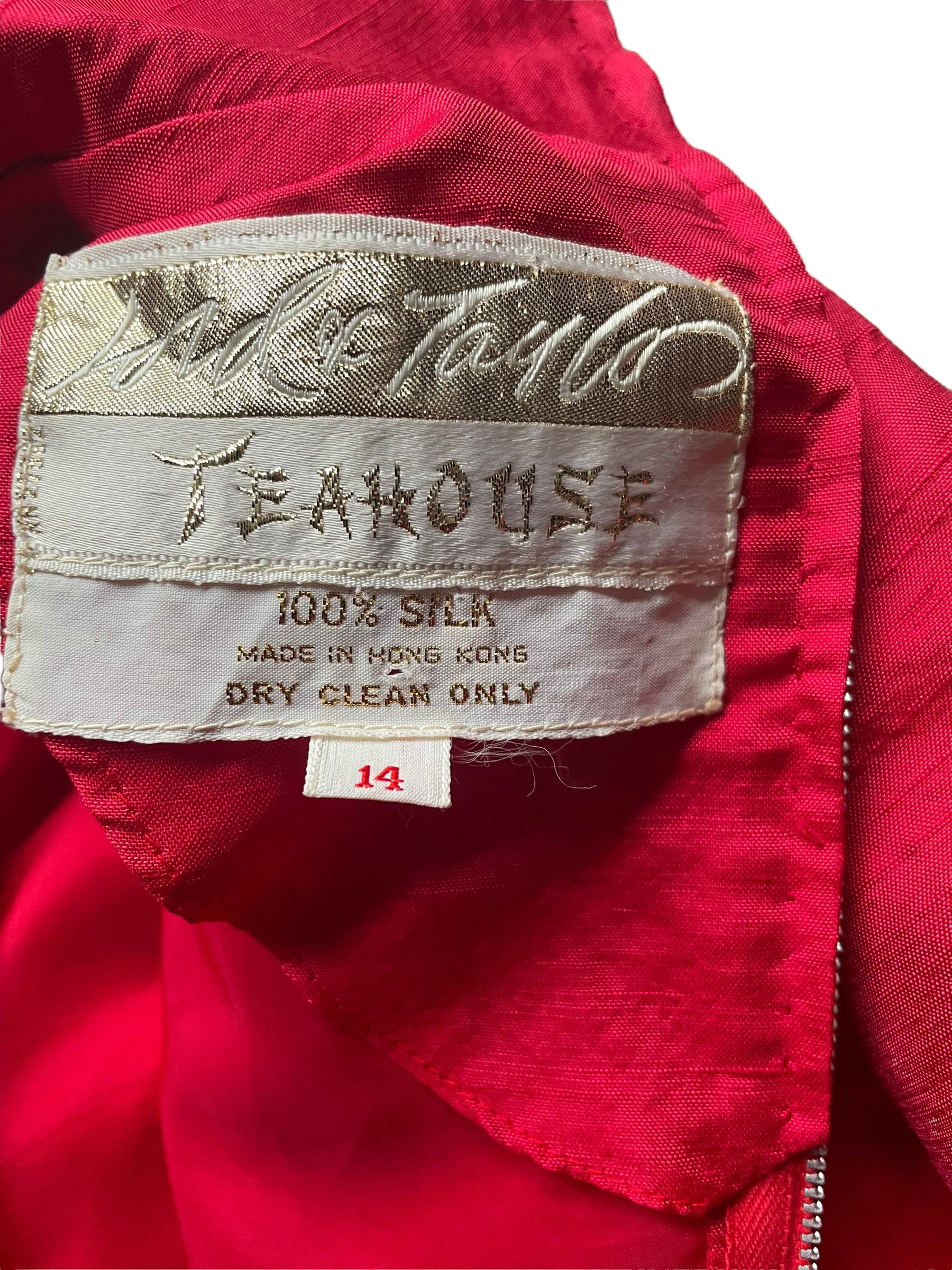 Tag view of Vintage 1960s Lord and Taylor "Tea House" Silk Maxi Dress SZ L |  Barn Owl Vintage Dresses| Seattle Vintage Dresses