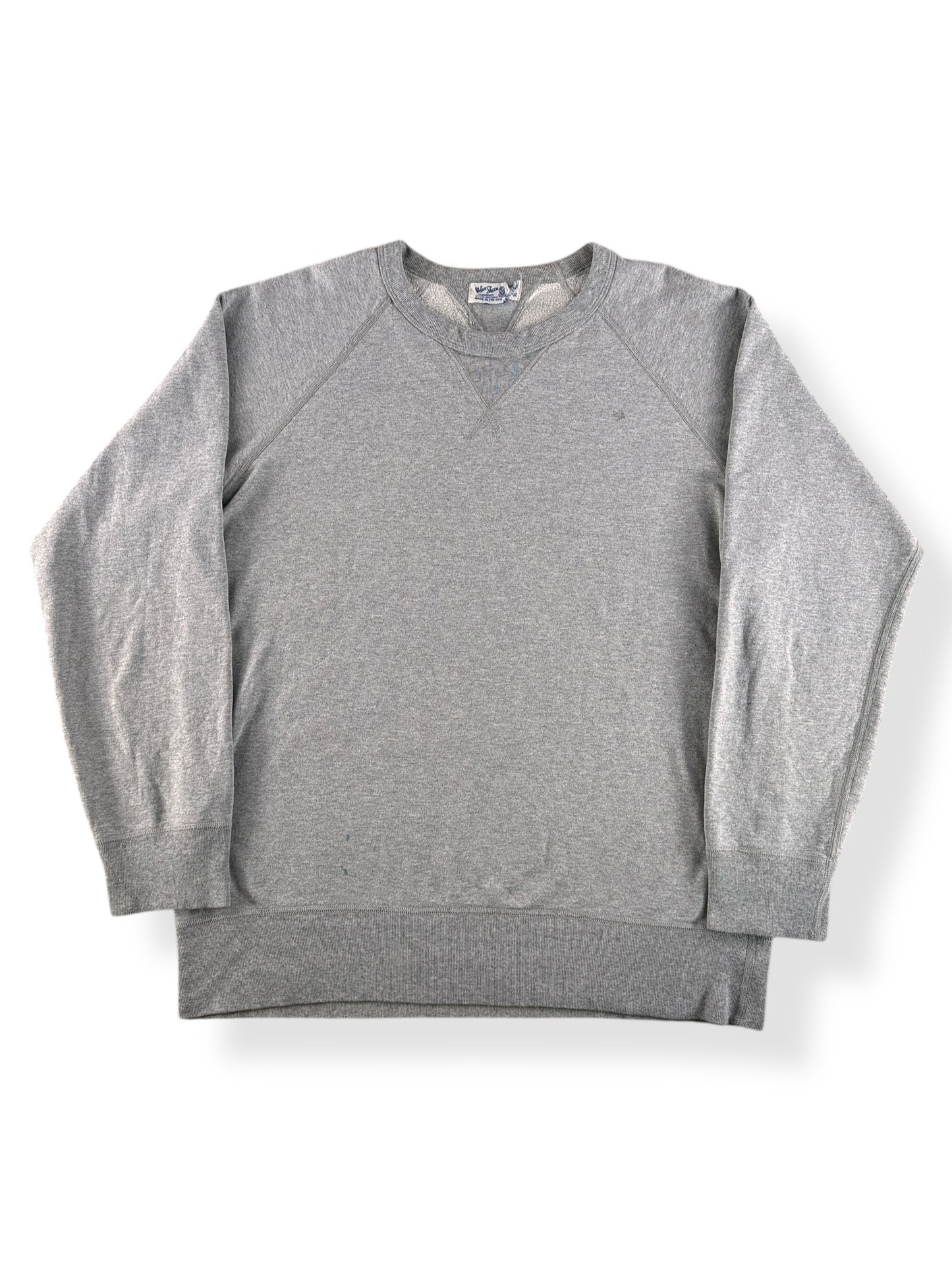 Front of Modern Repro Velva Sheen Heather Grey Double V Sweatshirt SZ XL