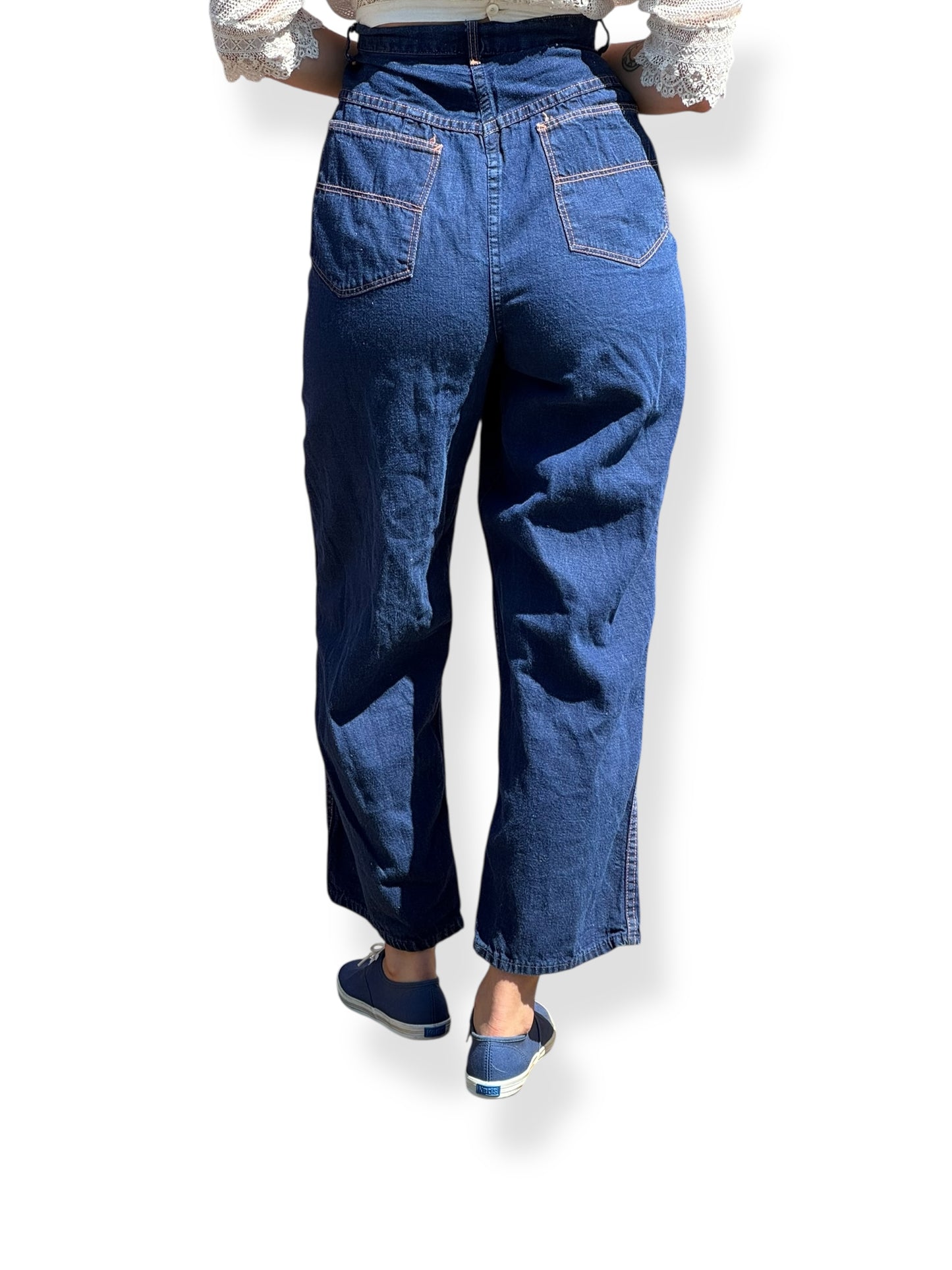 Rear Close Up On Body View of Vintage Ladies Strong Reliable Side Zip Jeans W30