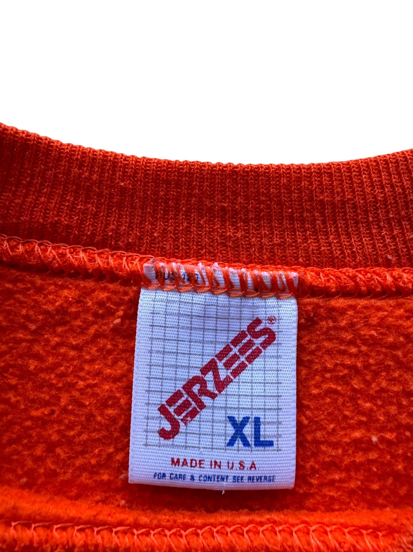 Tag on Vintage Orange Jerzees Sweatshirt SZ L