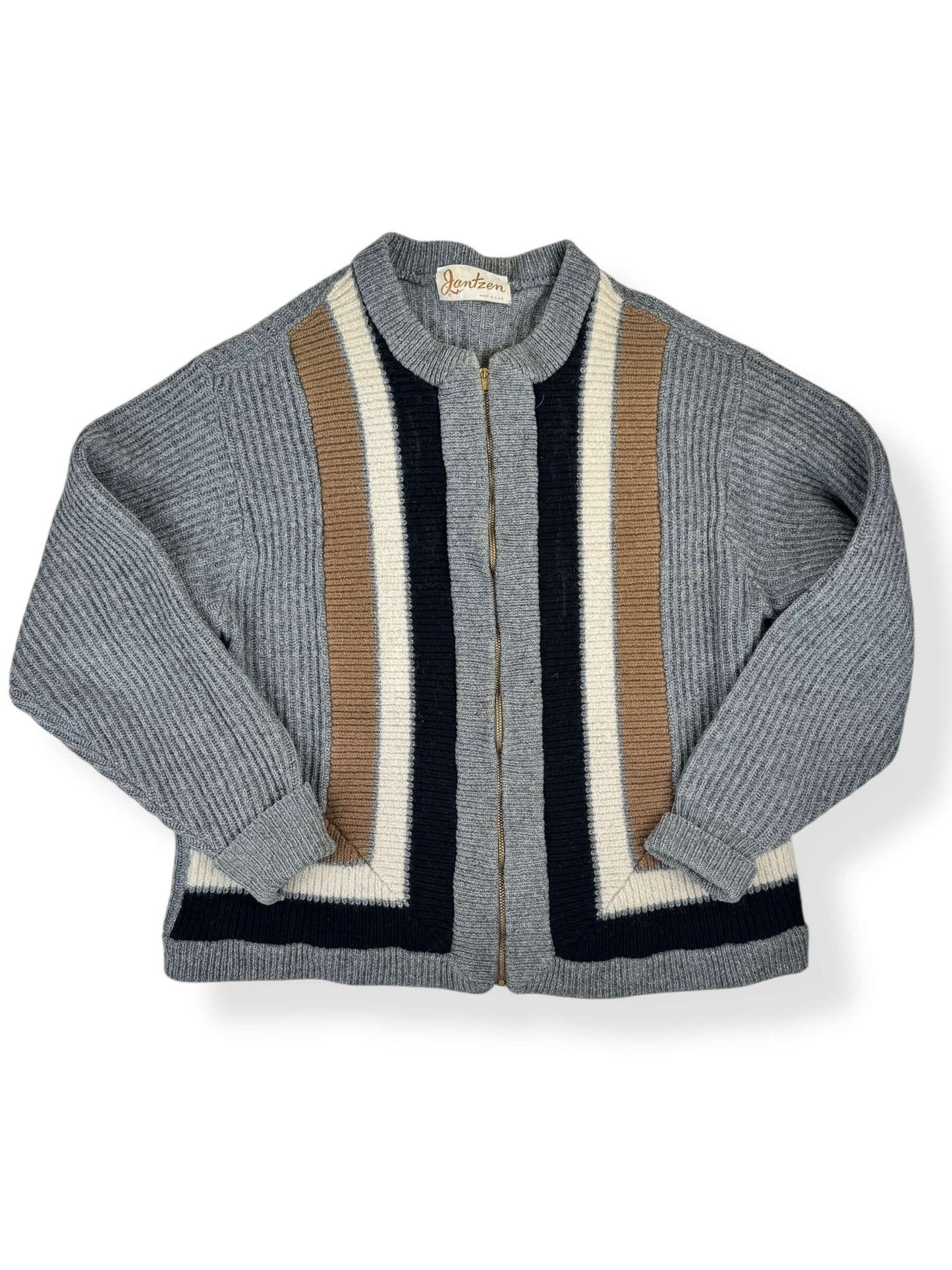 Front view of Vintage 1950s Jantzen Zip Cardigan Sweater L