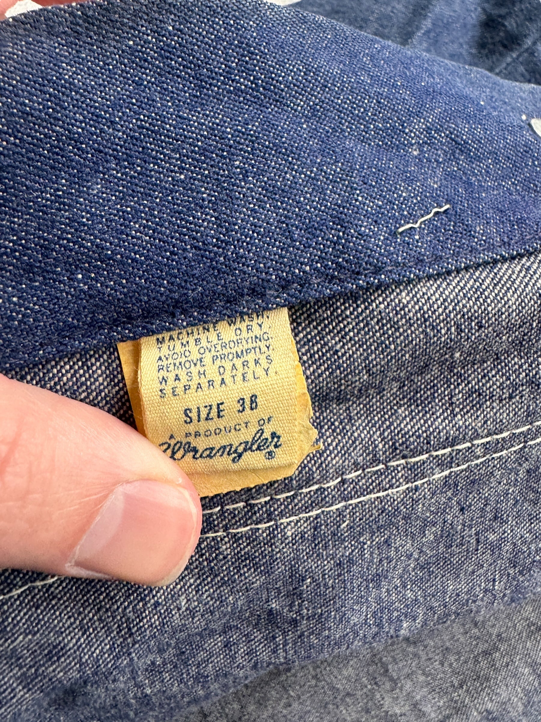 Size Tag on Vintage Unlined Big Ben Chore Coat SZ 38