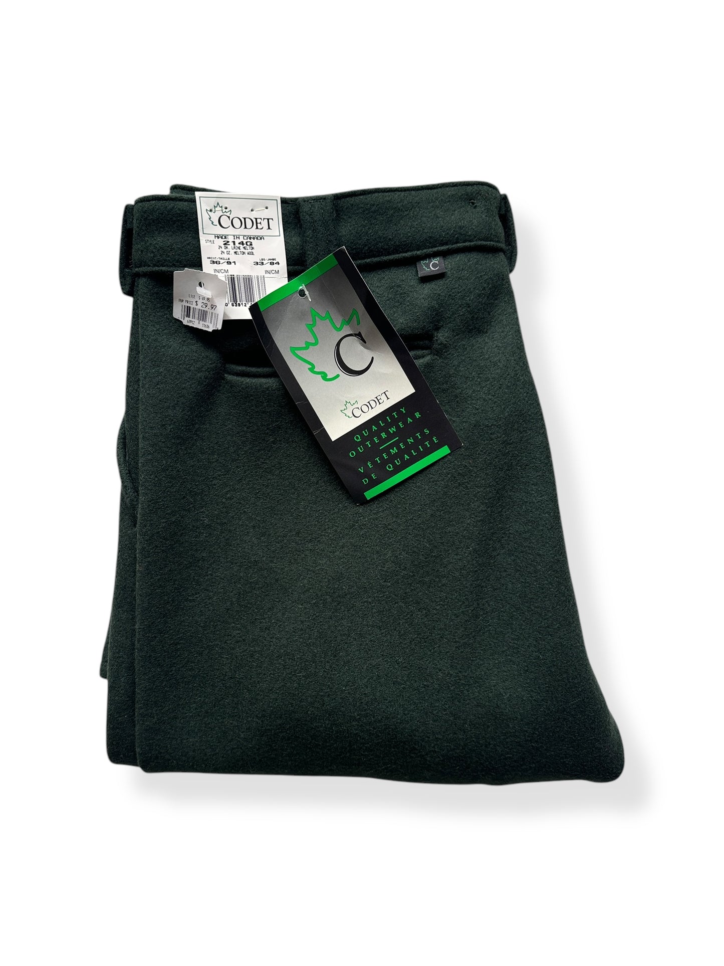 Folded Up NOS Codet Green Wool Trousers W36