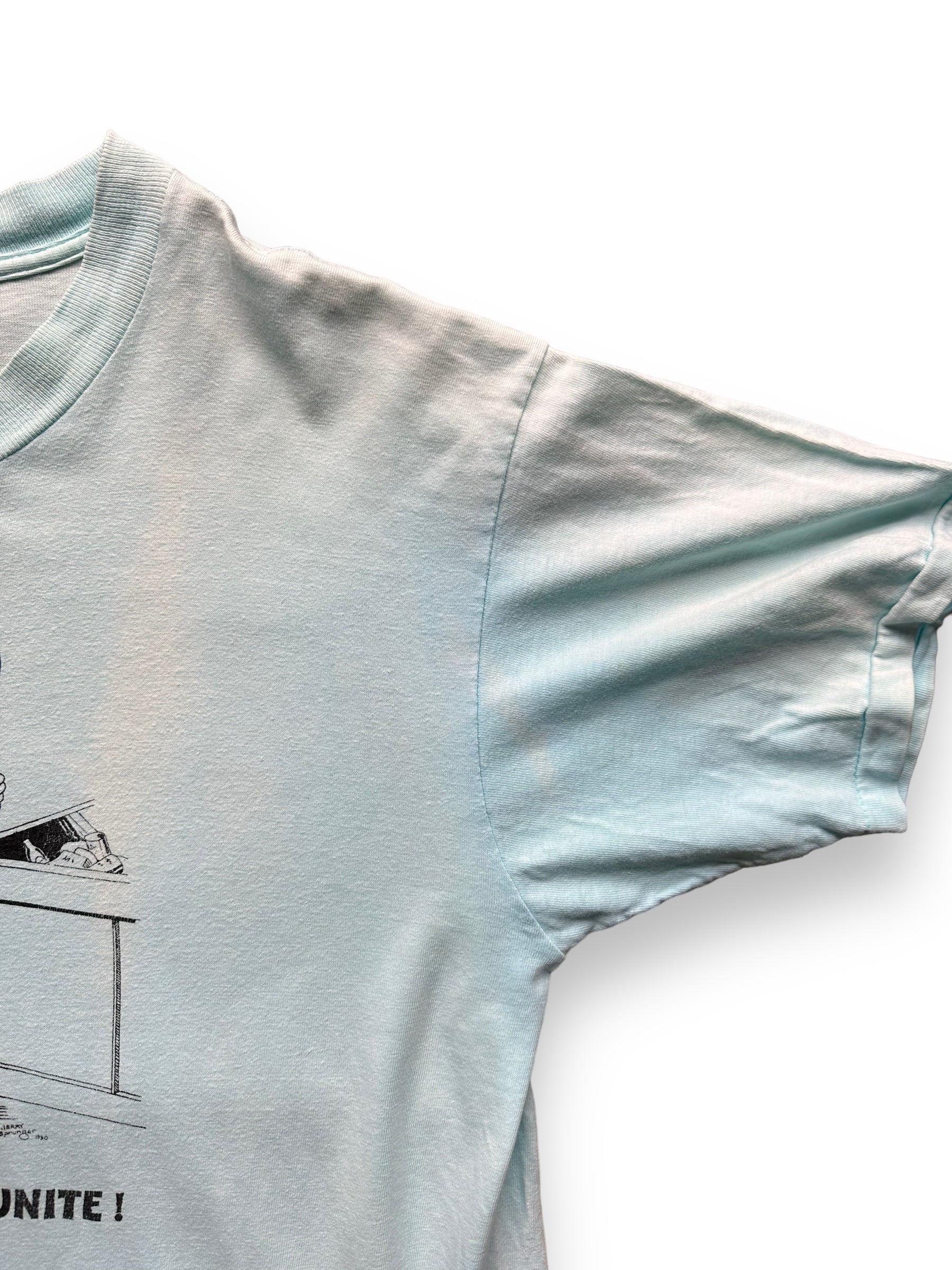 Sun Faded Left Shoulder View on Vintage Dumpster Divers Unite Tee SZ XL | Vintage Junk Collector T-Shirts Seattle | Barn Owl Vintage Tees Seattle