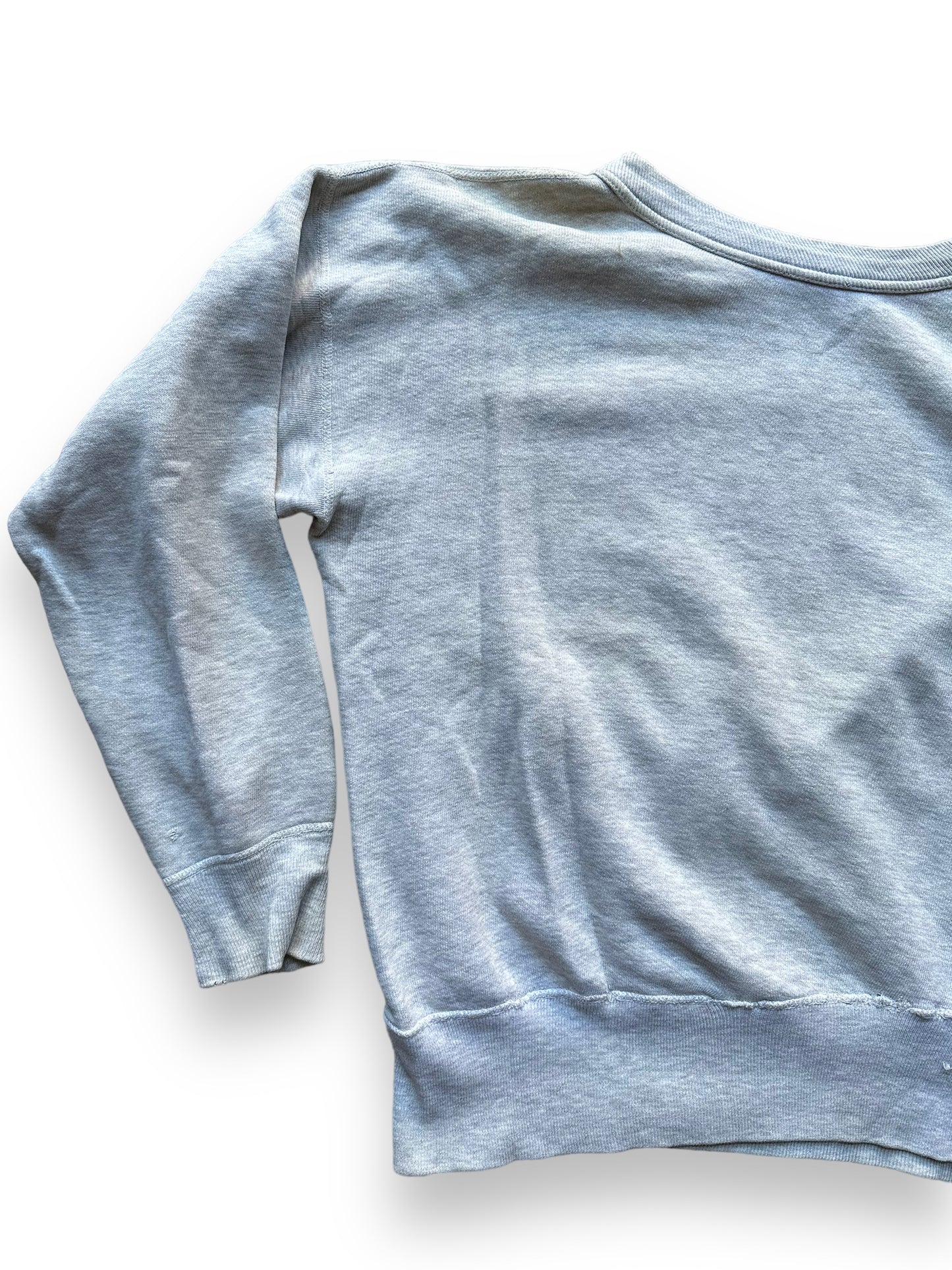 Rear Left View on Vintage Heather Grey Single V Sweatshirt SZ L | Vintage Waffle Sweatshirt Seattle | Barn Owl Vintage Clothing