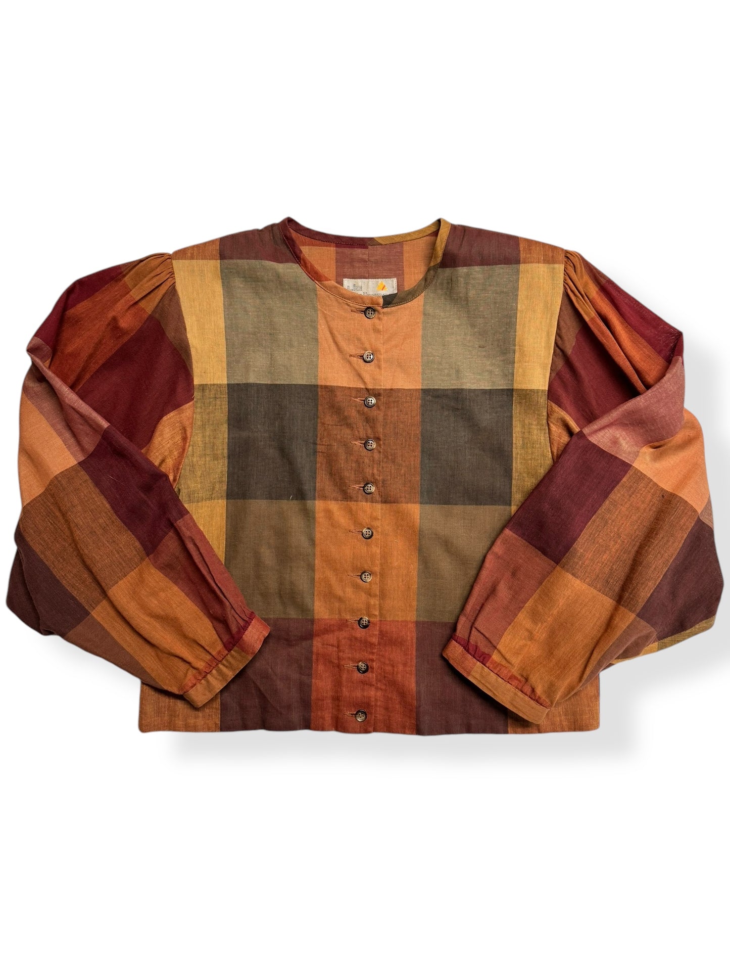 Front view of 1980s Liz Claiborne Plaid Button Up L