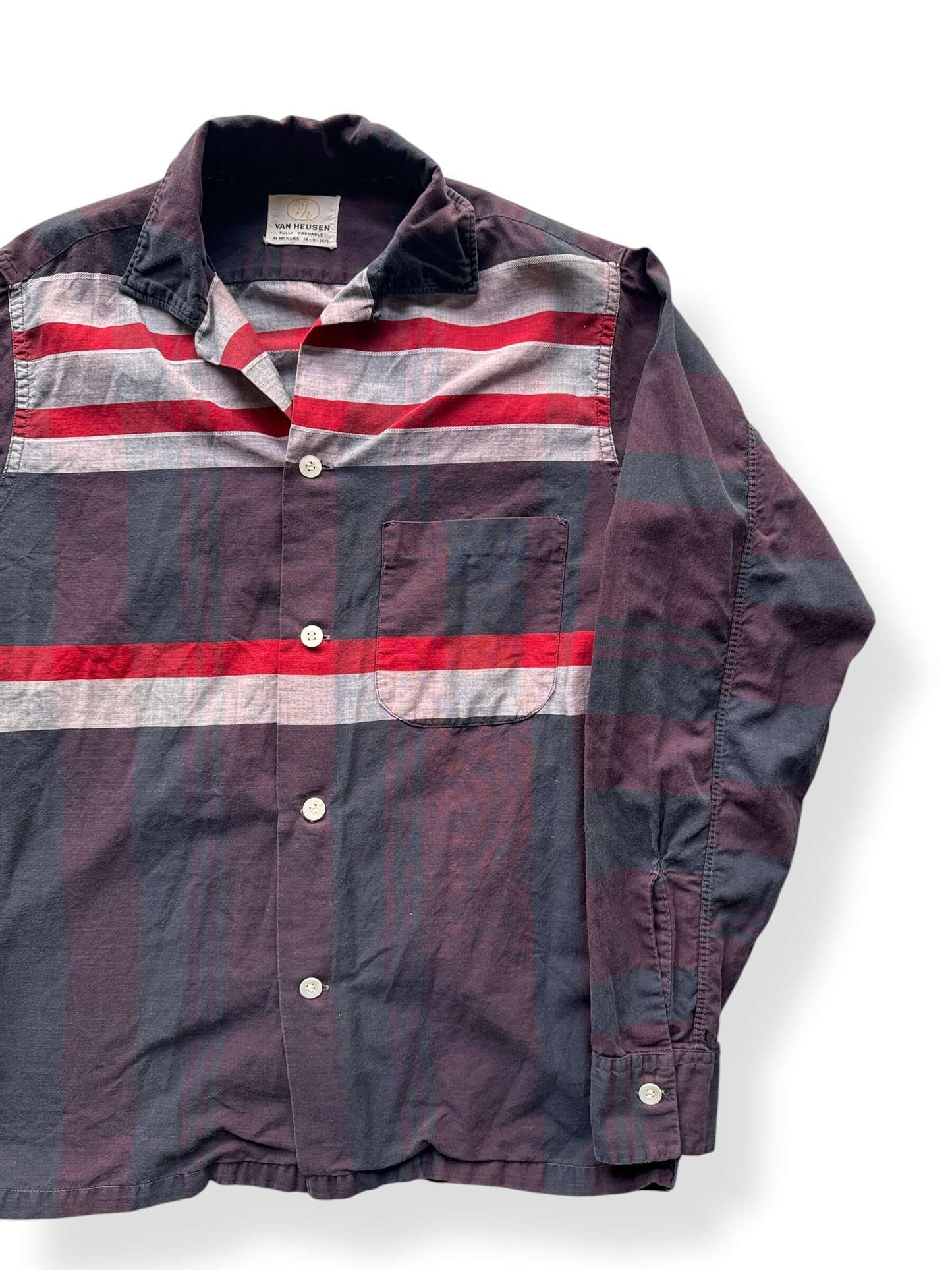 Front Left of Vintage Van Heusen Striped Loop Collar Shirt SZ S