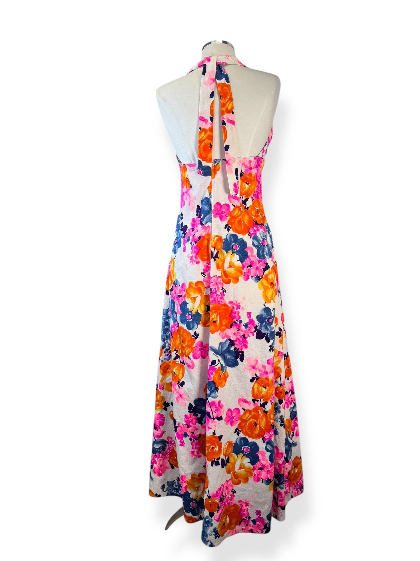 Back view of 1960s Handmade Halter Aloha Maxi Dress S