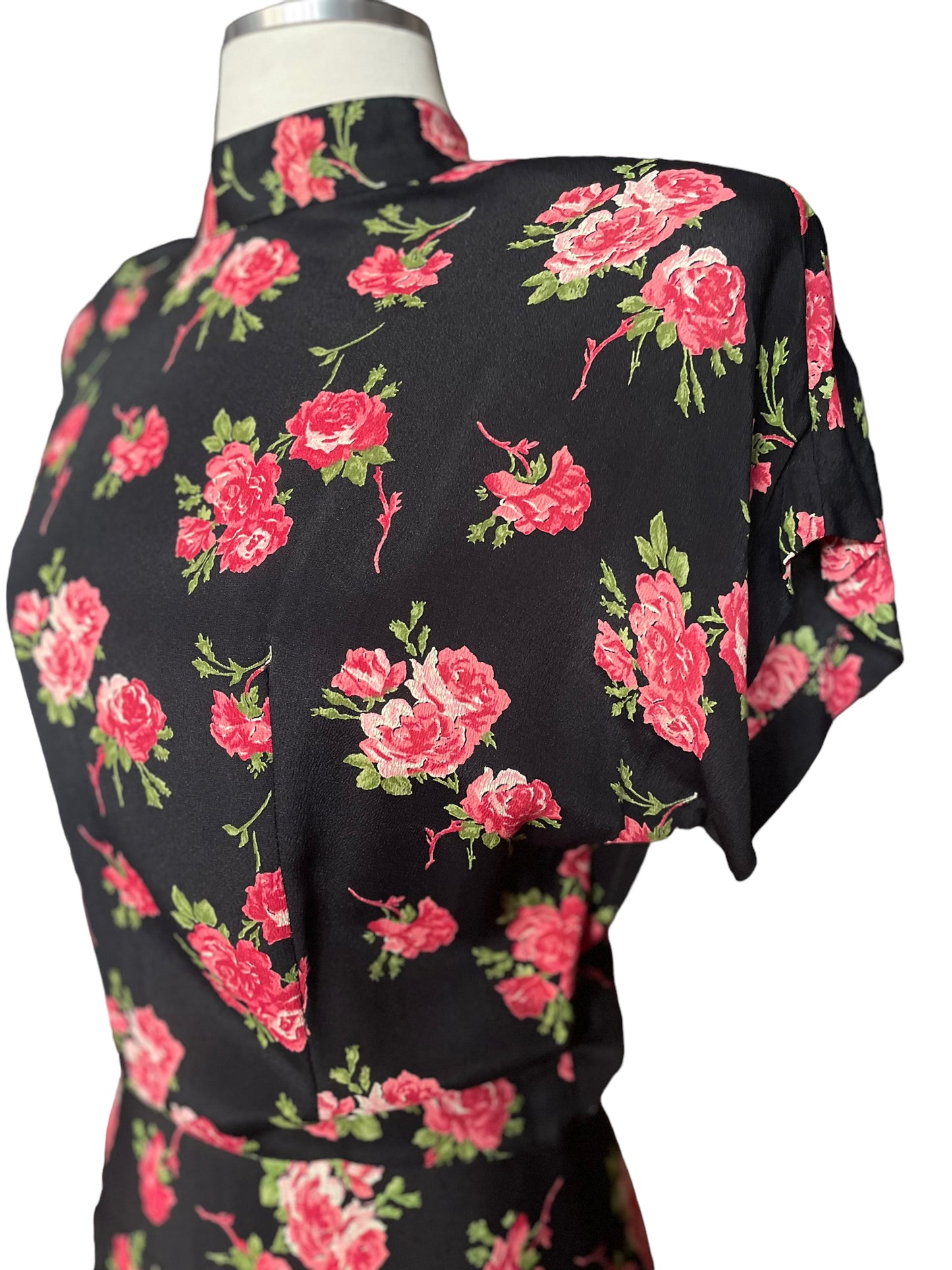 Front left side top view of Vintage 80s Does 40s Roses Dress | Seattle Vintage Dresses | Barn Owl Ladies Clothing