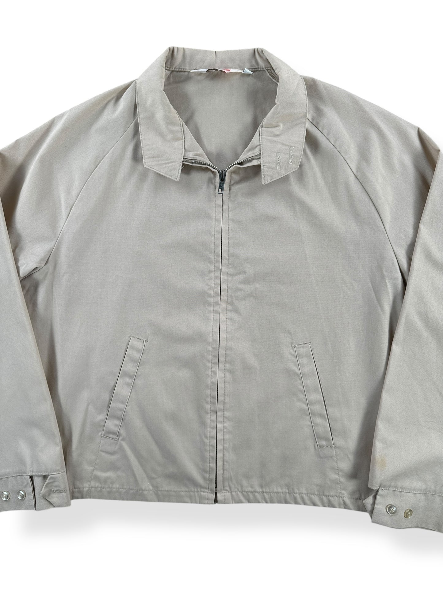 Front Close Up of Vintage Sir Jac Beige Windbreaker Jacket SZ L