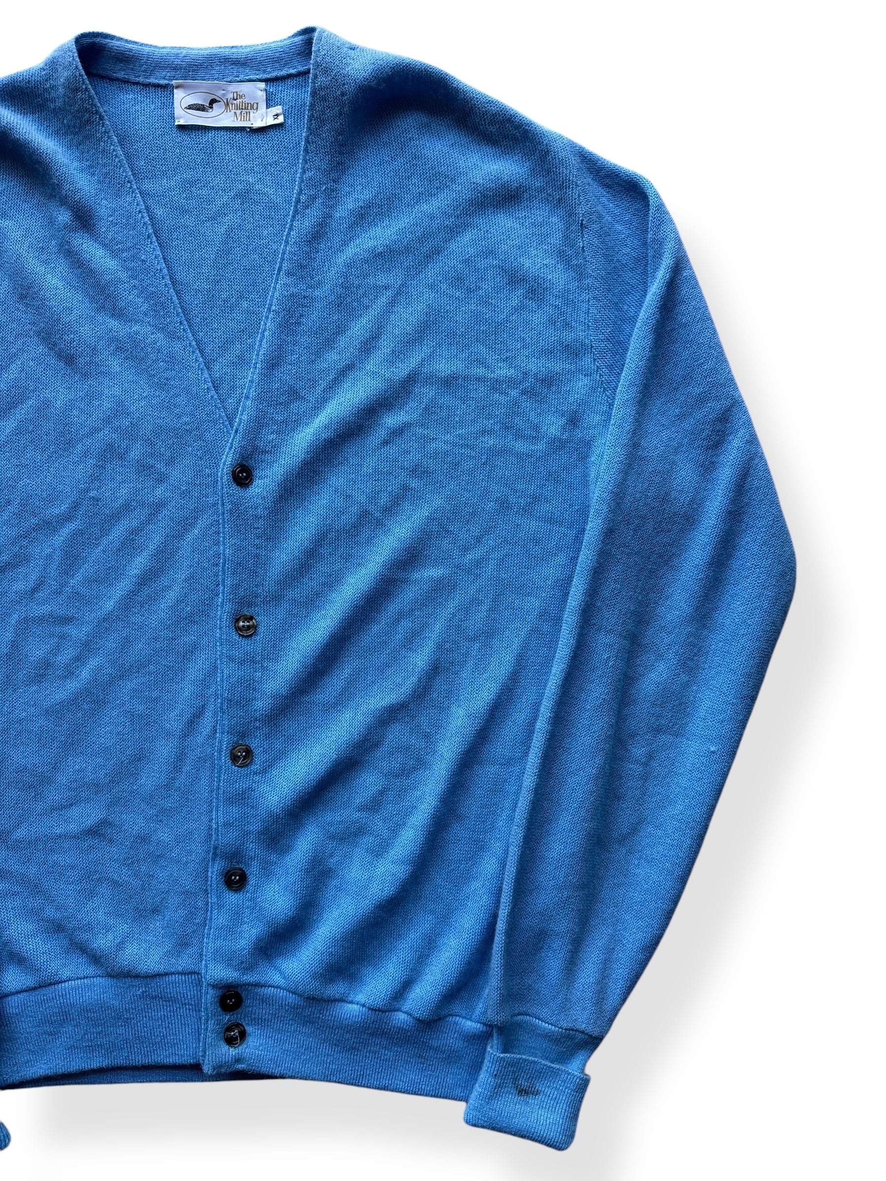 Front Left of Knitting Mill Blue Cardigan SZ XL