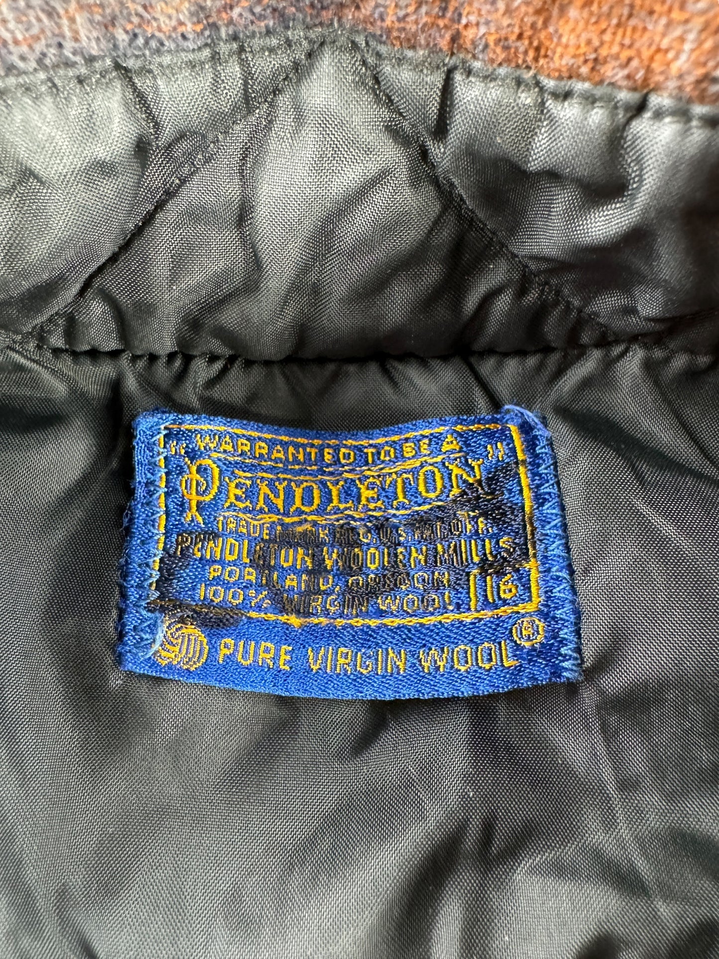 Tag on Vintage Orange and Navy Pendleton Flannel SZ M
