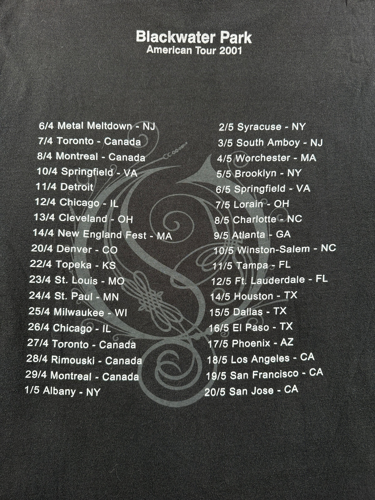 Back graphic on Vintage Opeth 2001 Backwater Park Tour Tee SZ XL