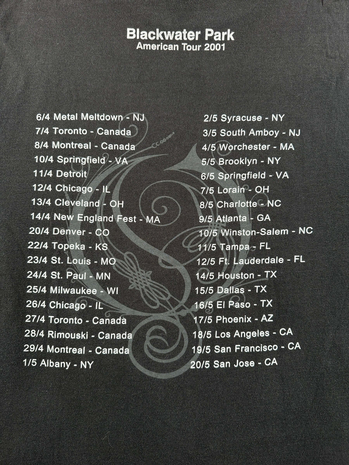 Back graphic on Vintage Opeth 2001 Backwater Park Tour Tee SZ XL