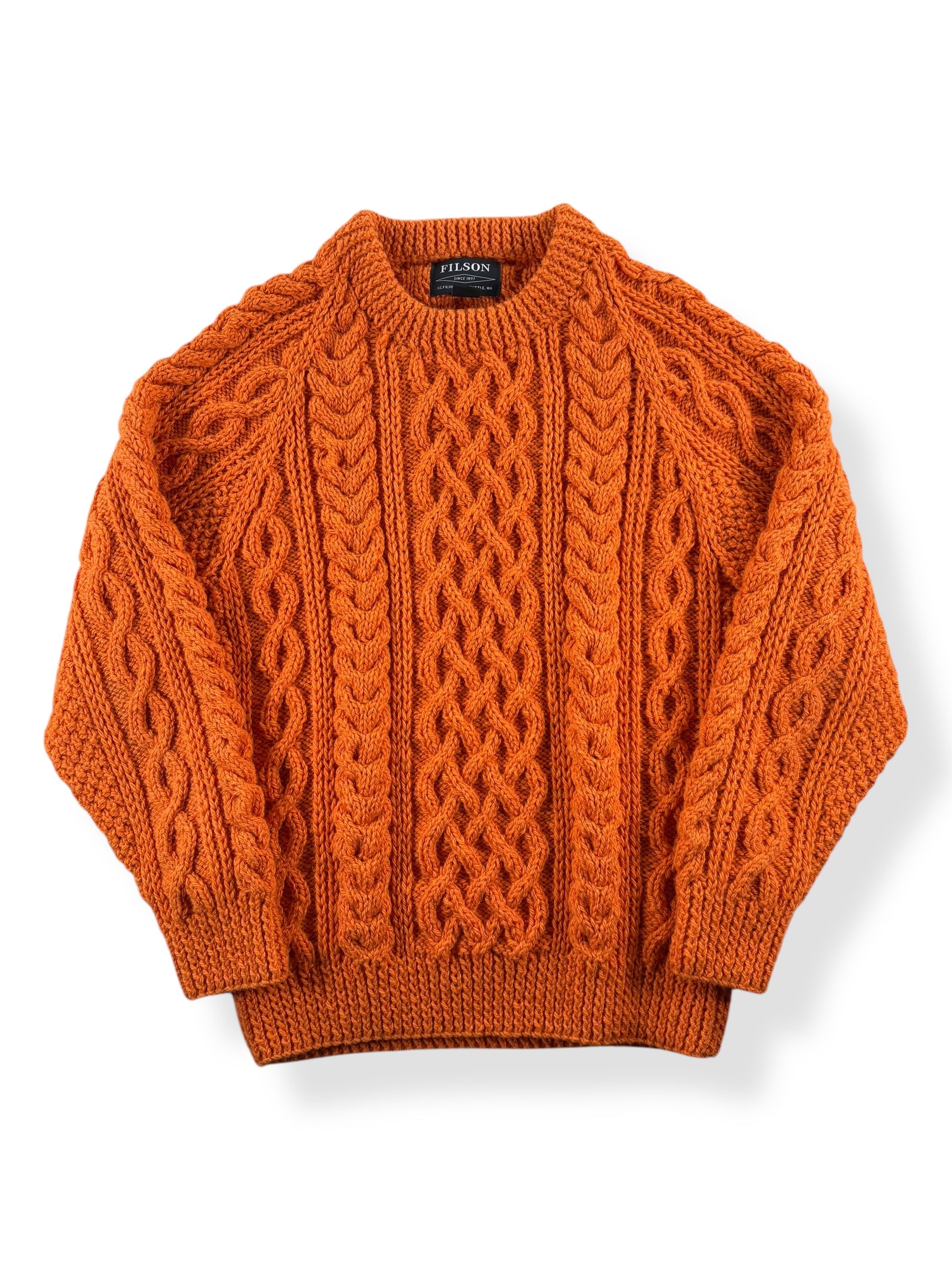 Front of Modern Filson Orange Fishermen's Sweater SZ XS