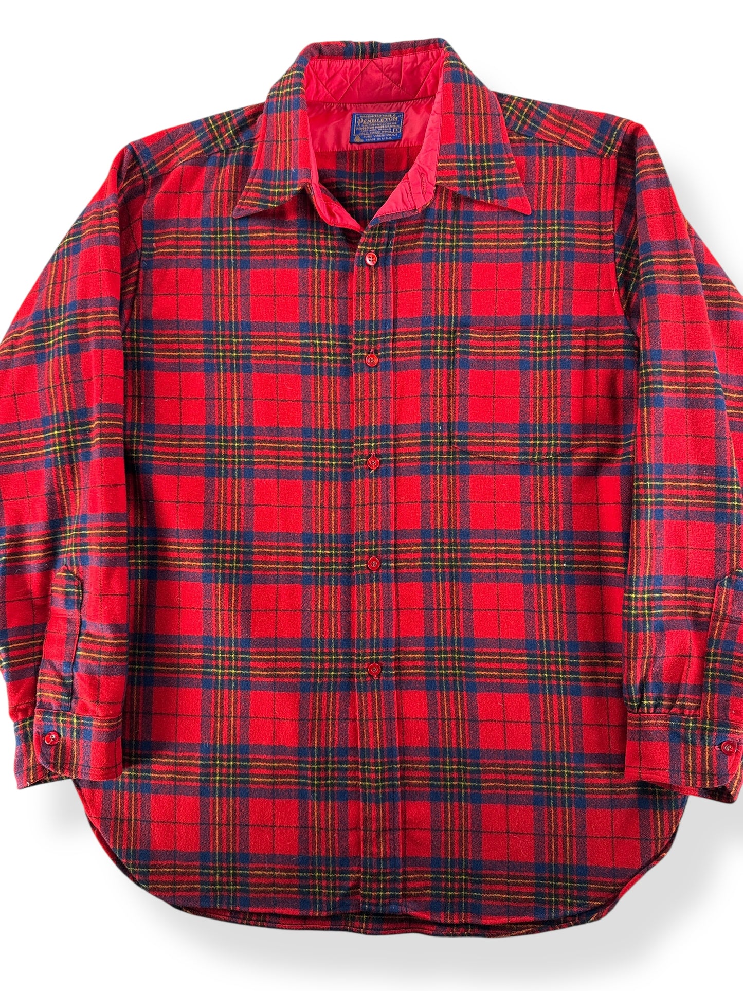 Front Close Up of Vintage Pendleton Red and Blue Flannel SZ L
