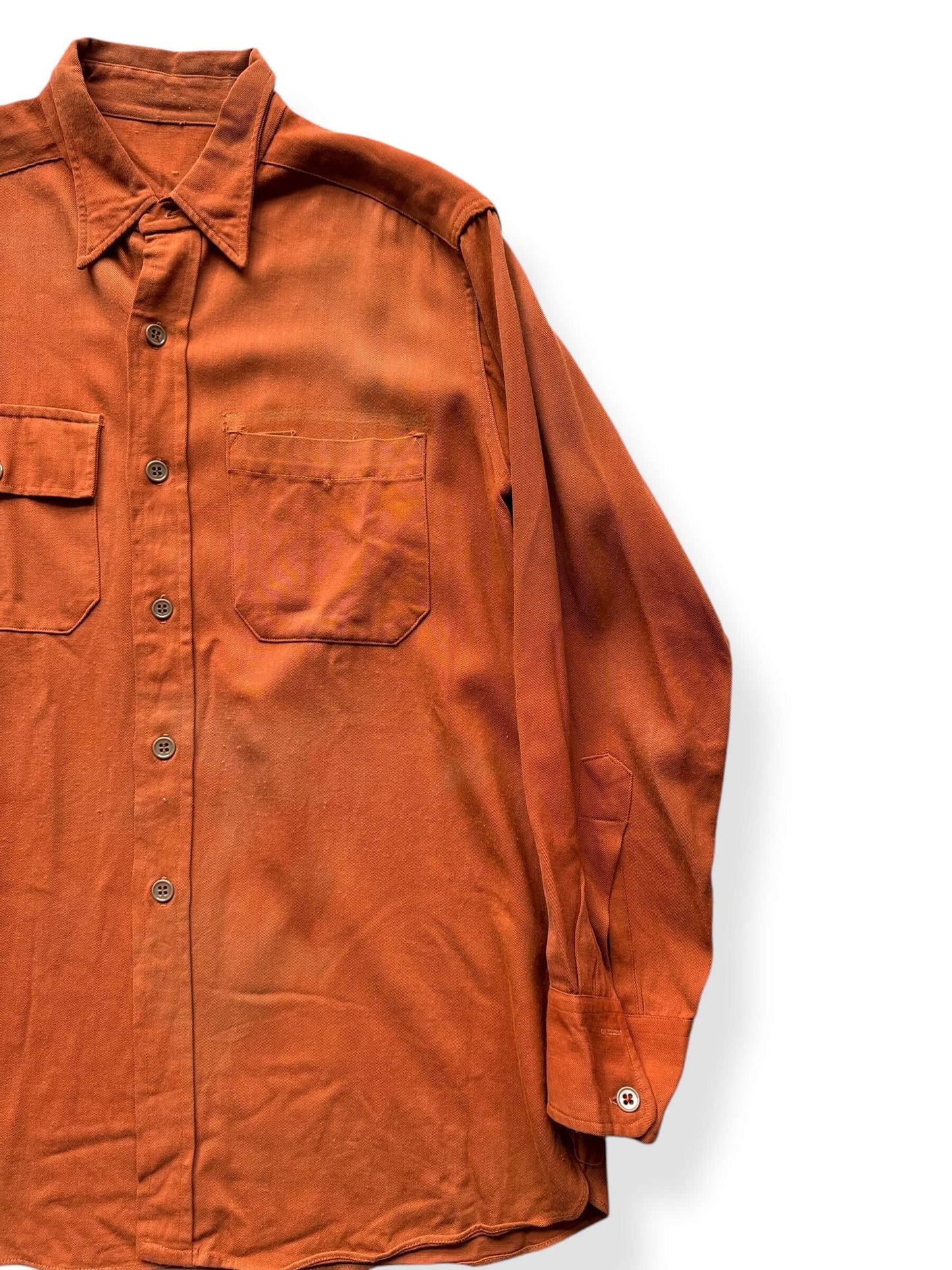 Front Left of Orange Gabardine Shirt AS IS SZ L