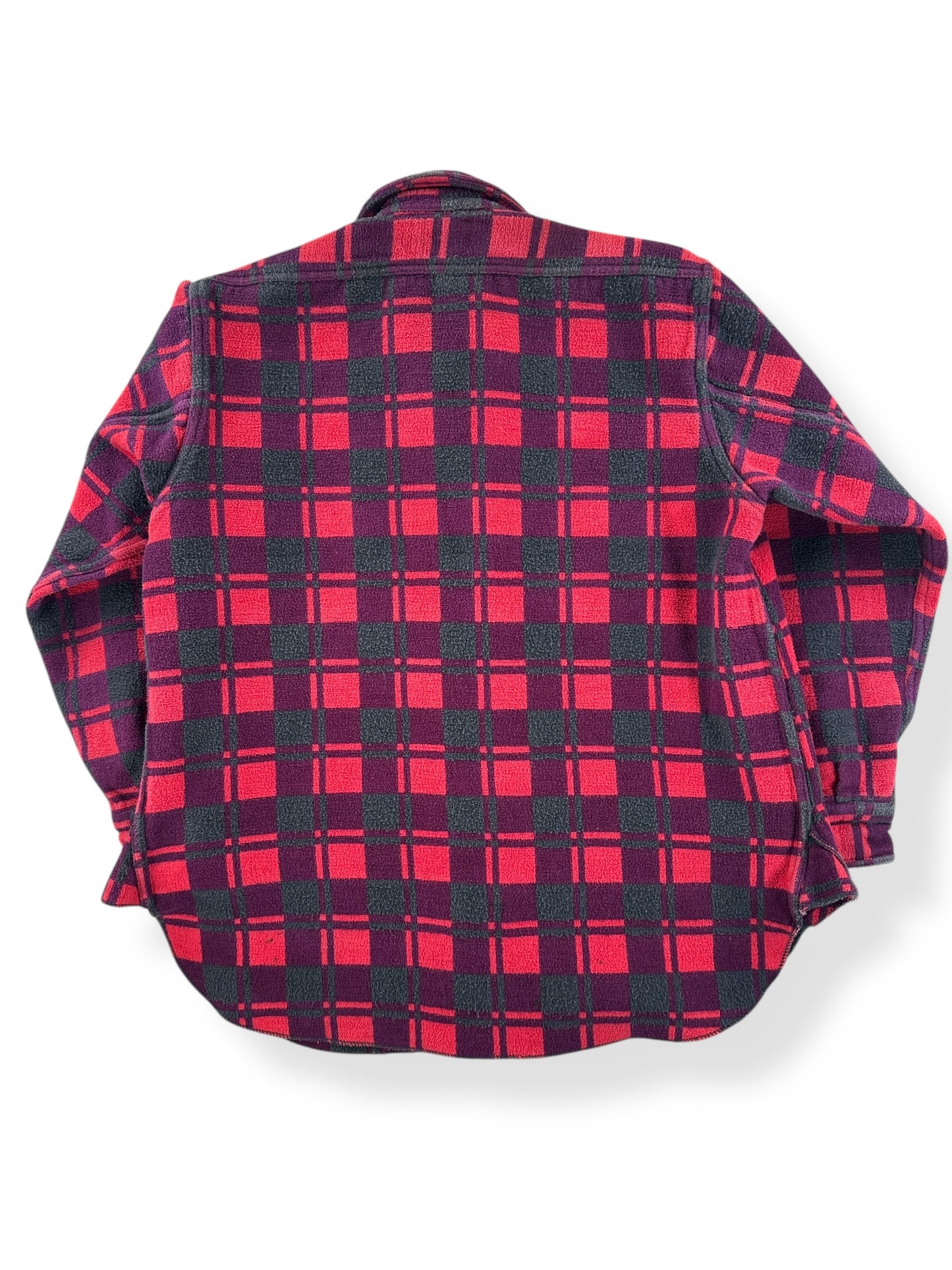 Back of Vintage Champion Red and Black Cotton Camp Blanket Flannel SZ M AS IS