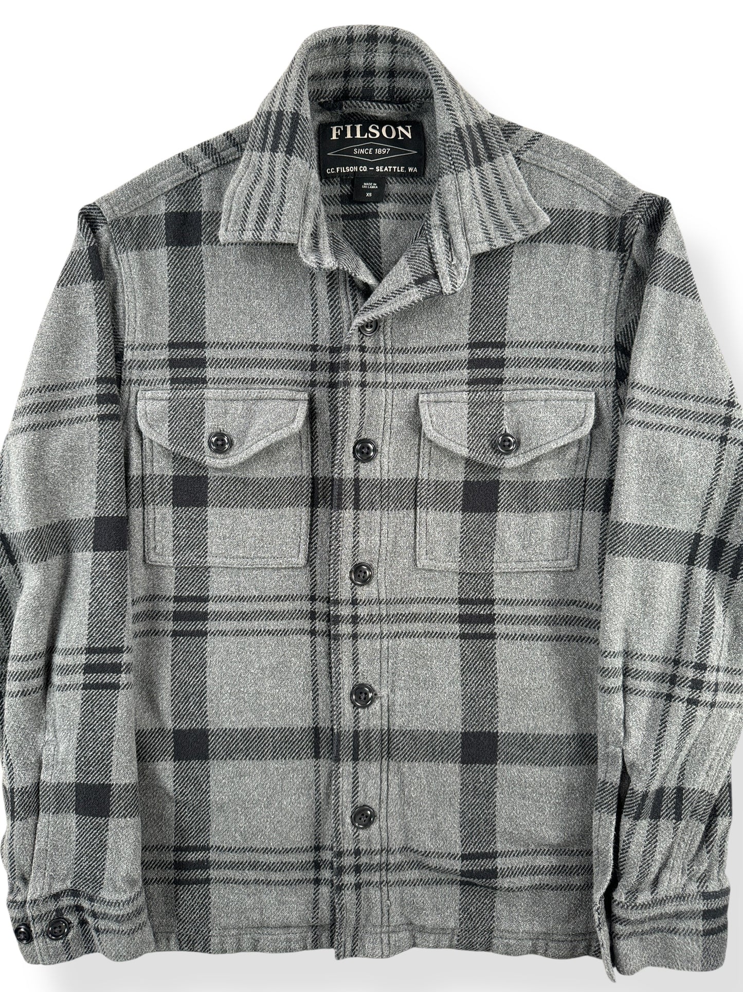 Front Close Up of Filson Deer Island Jac Shirt Production Sample SZ XS