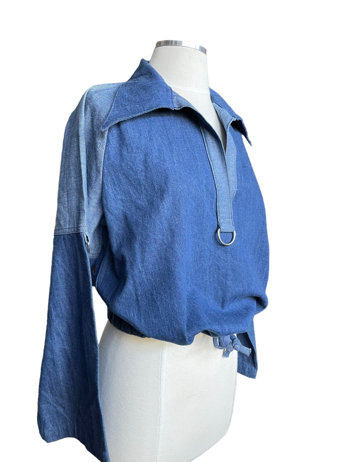 Front right side view of Vintage 1970s Pacific Play Togs Denim Pull Over | Vintage Shirts & Tops | Barn Owl Vintage Seattle