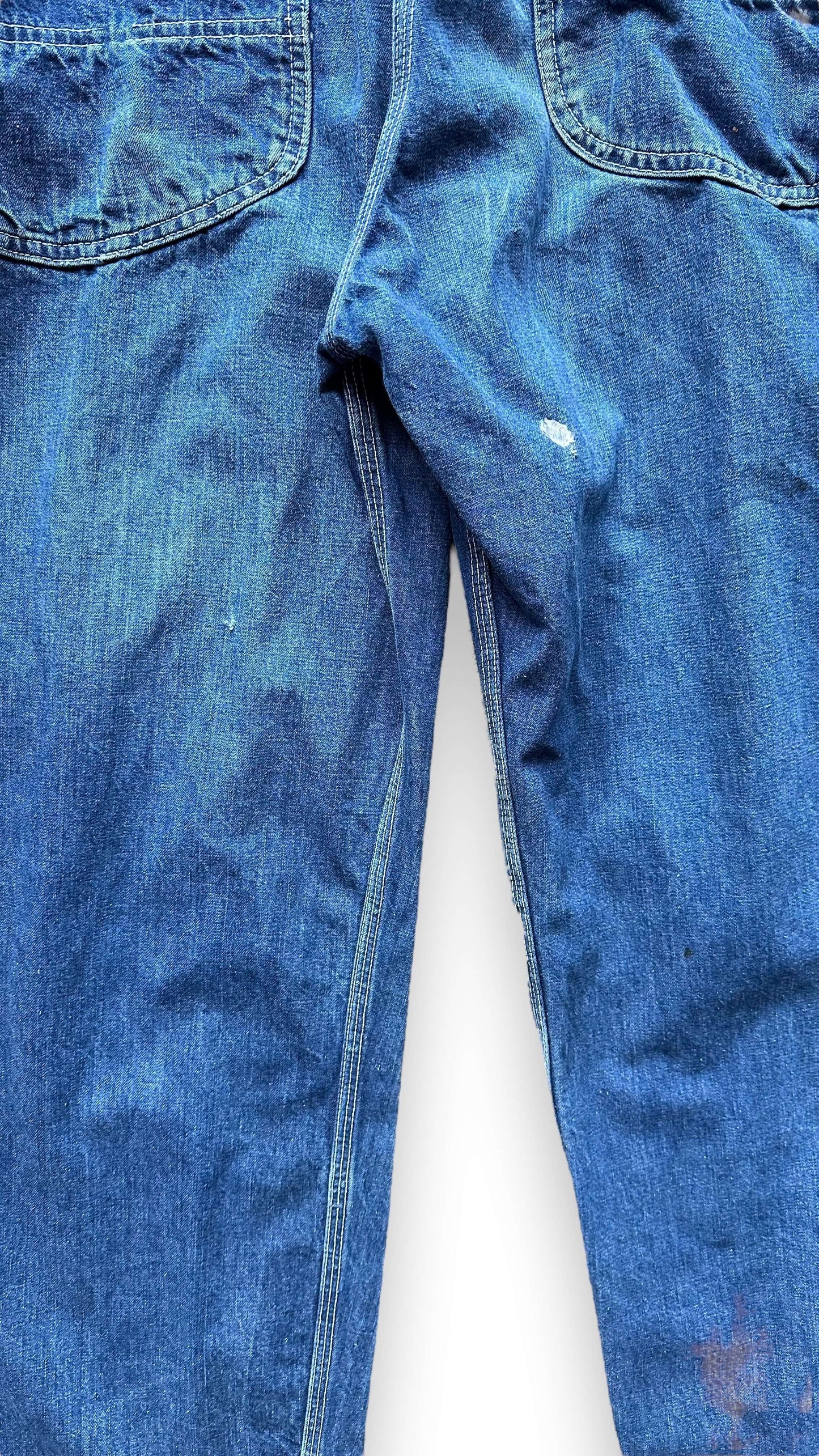 Rear Butt View of Vintage 70's Era Lee Farm Repaired Denim Overalls SZ 34 | Vintage Denim Workwear Seattle | Seattle Vintage Denim
