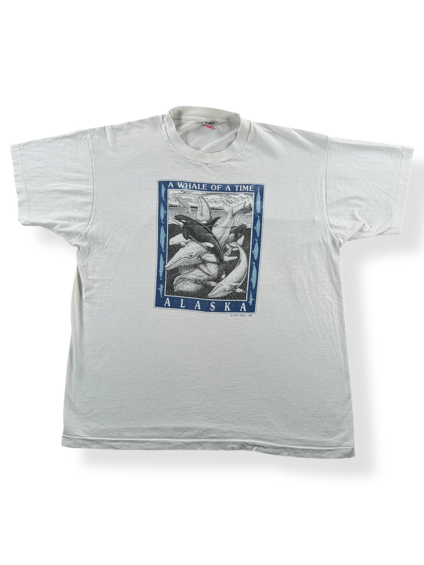 Front of Vintage 1988 Ray Troll A Whale of a Time Alaska Tee SZ XL