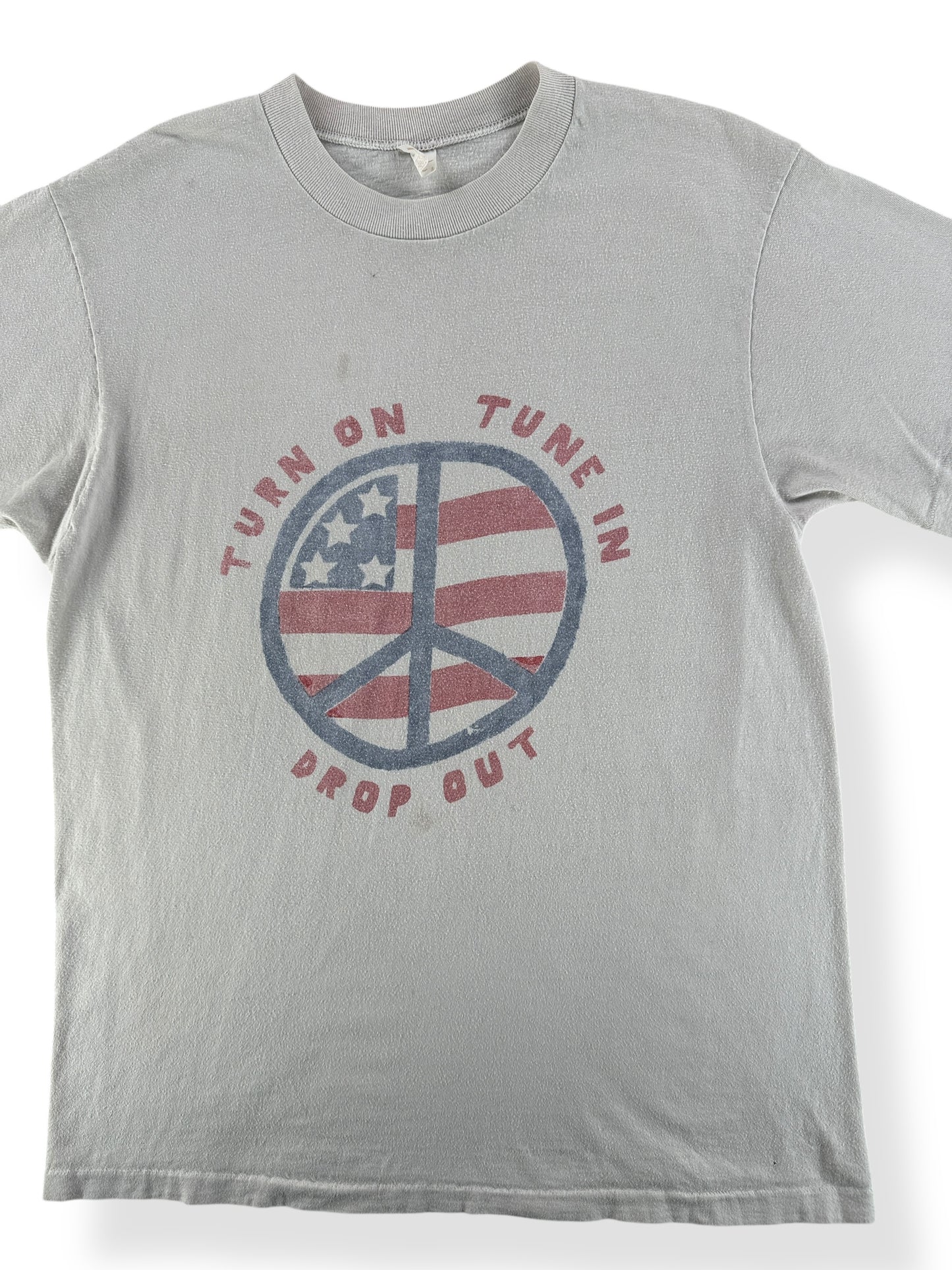 Front Close Up of Vintage Turn On Tune In Drop Out Tee SZ M AS IS