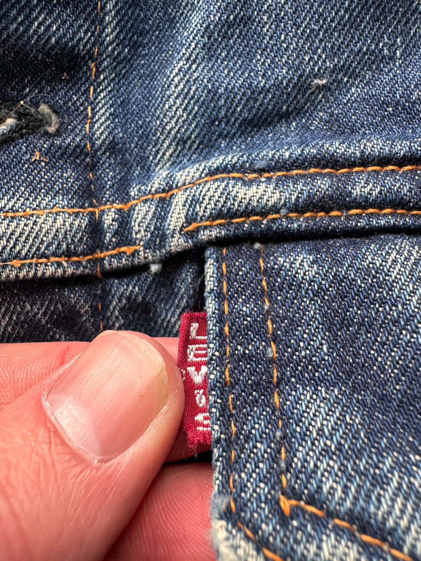Levi's Tab on Vintage Big "E" Levis Type III Denim Trucker Jacket SZ 44 AS IS