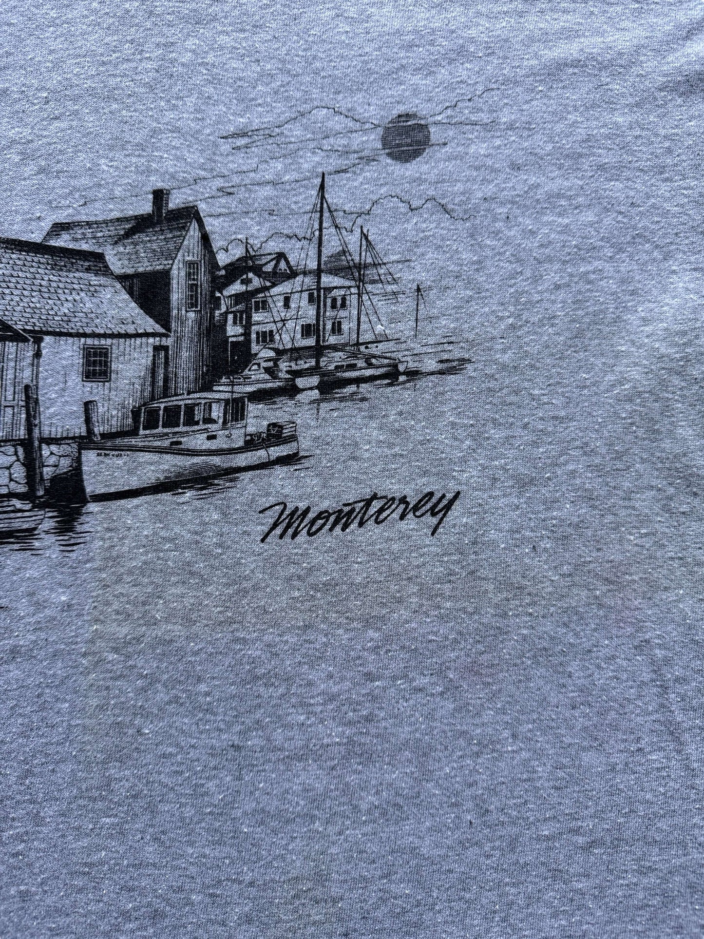 front stain on Vintage Monterey California Wharf Tee SZ L