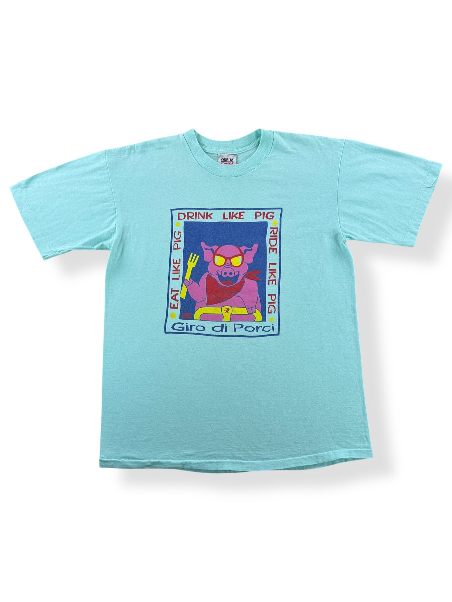 Front of Vintage Drink Like Pig Giro Di Porci Tee SZ L