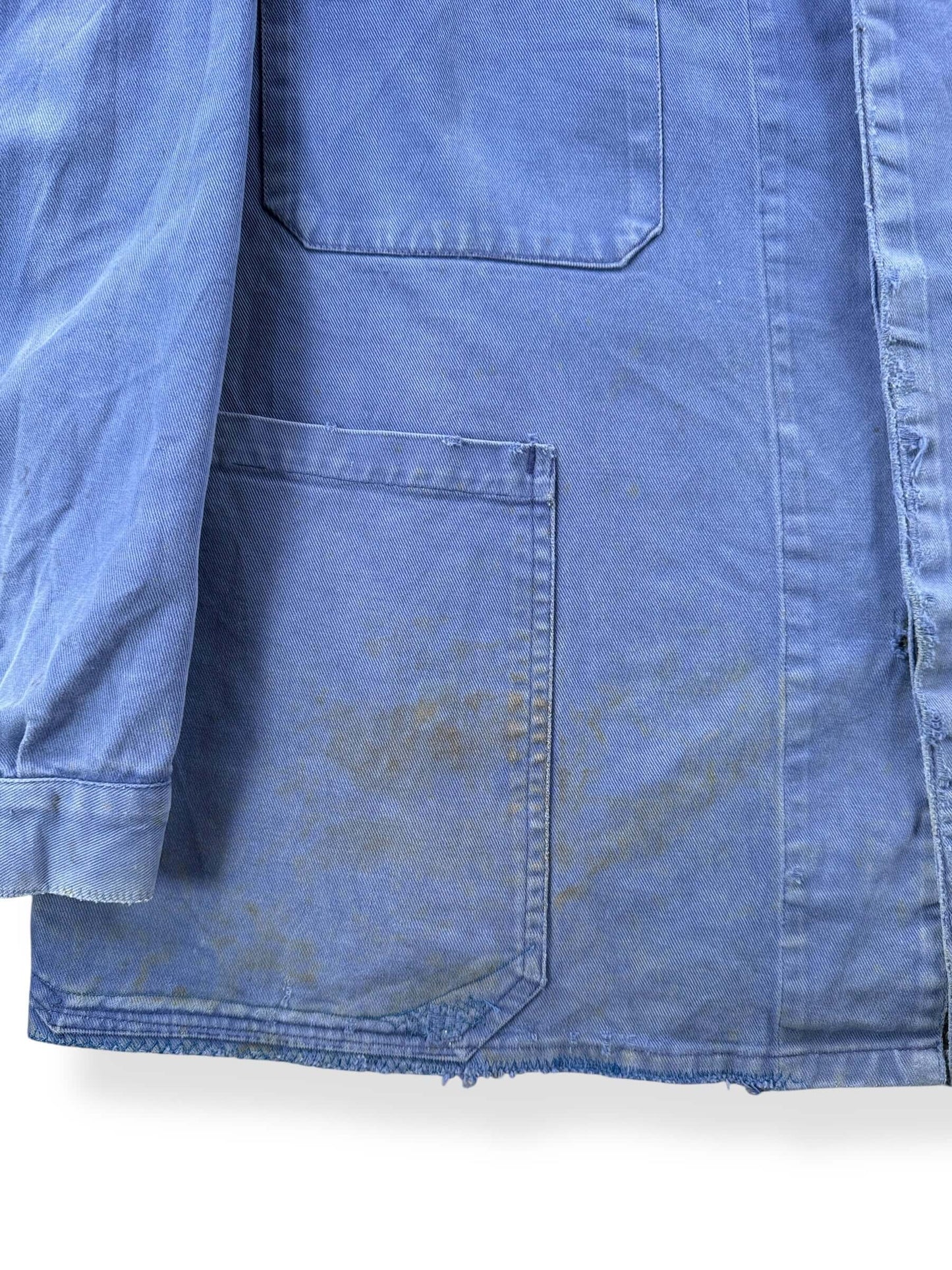 Repairs on Vintage Repaired and Faded French Chore Coat SZ L