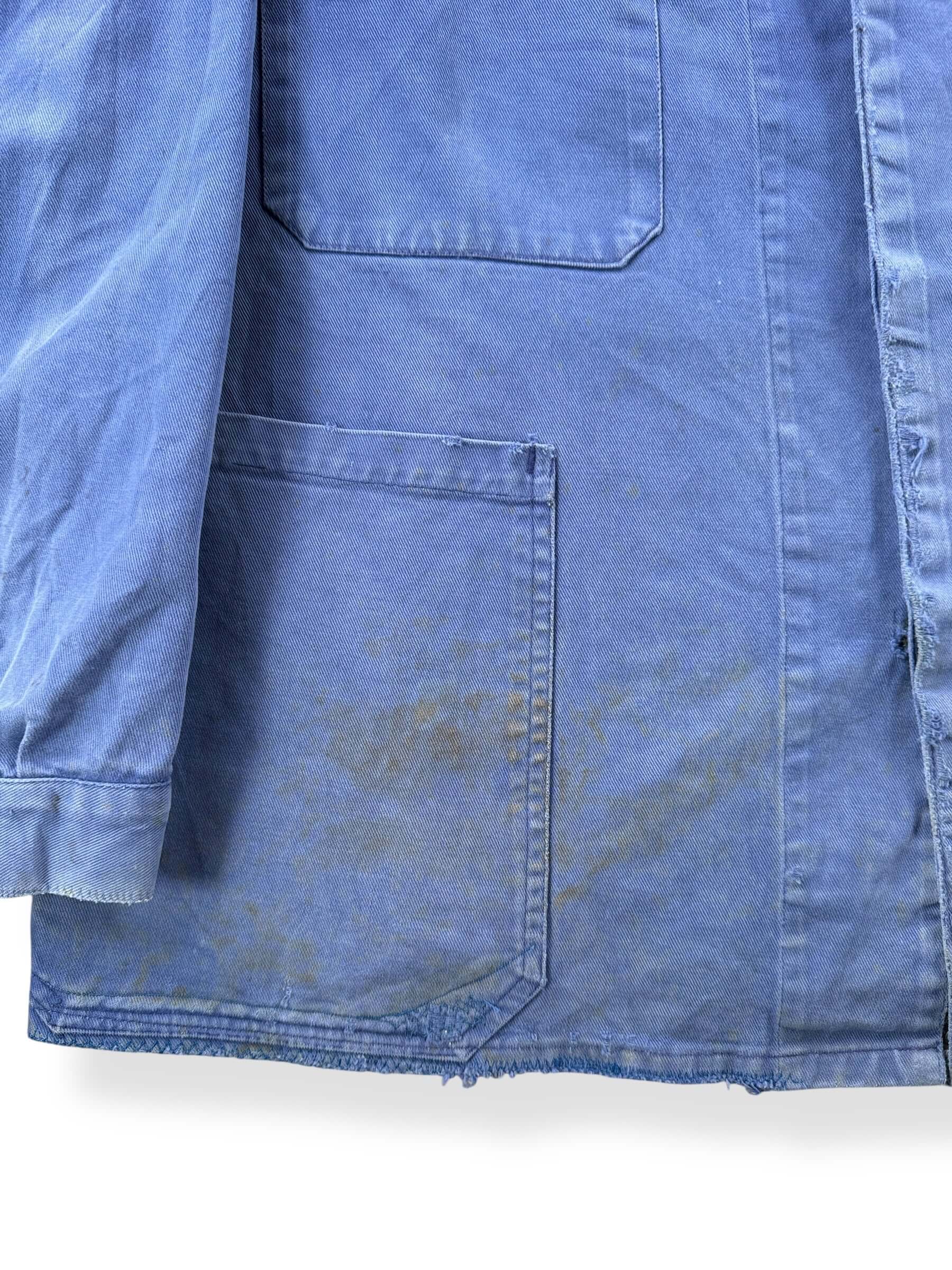 Repairs on Vintage Repaired and Faded French Chore Coat SZ L