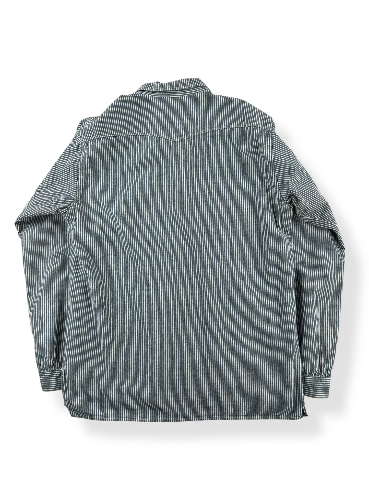 Back of Modern Repro Heller's Cafe Hickory Stripe Pullover Shirt SZ 38