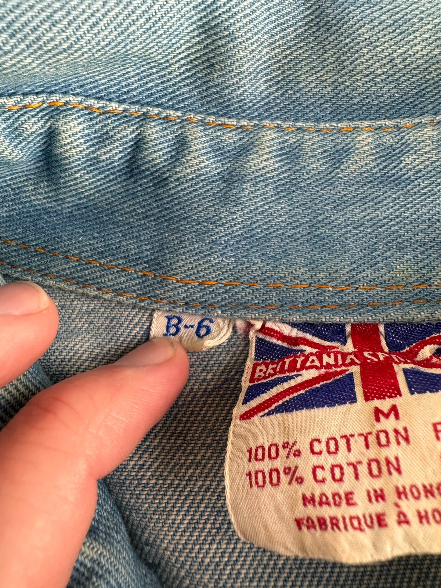 Size Tag on Vintage Brittania Sport Denim Shirt SZ M