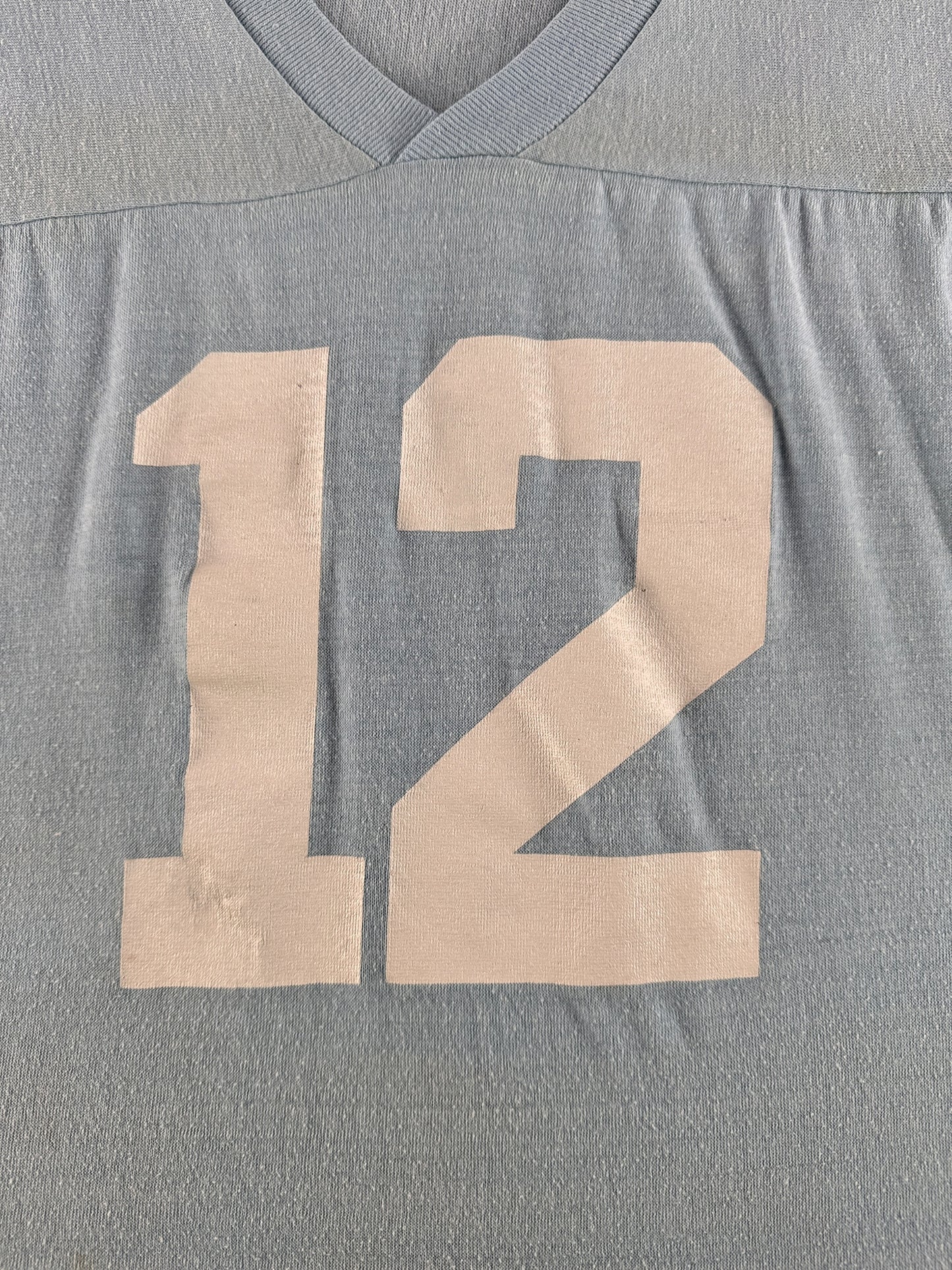 Front Graphic of Vintage Robin's Egg Blue "12" Football Jersey SZ M