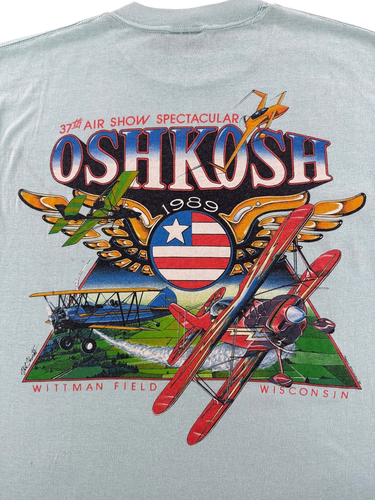 Back Graphic of Vintage Oshkosh 1989 Air Show Tee SZ XL (Fits M/L)