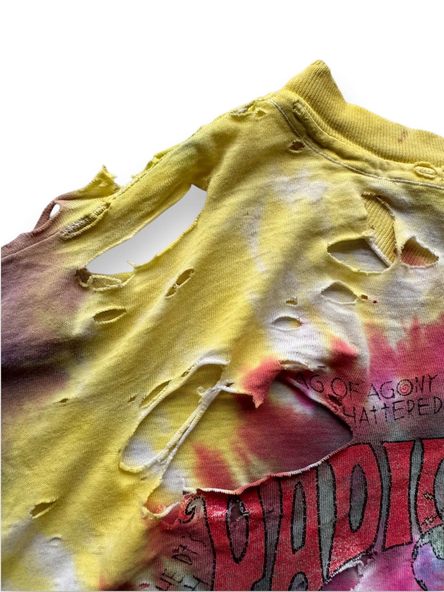 back holes on Vintage Destroyed Radio Free Alabama Tie-Dye Tee SZ XL
