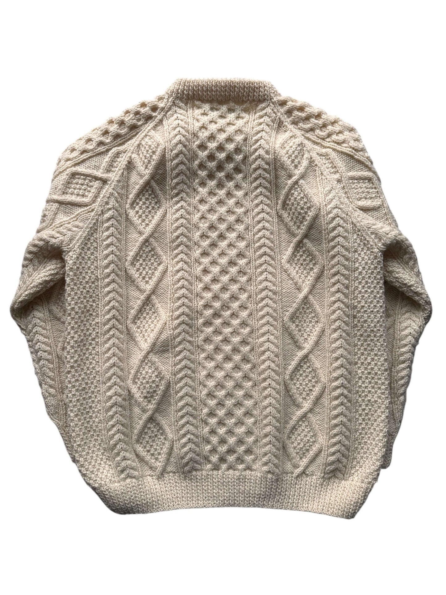 Back of Vintage Irisfree Cream Irish Cable Knit Fishermans Sweater SZ XL