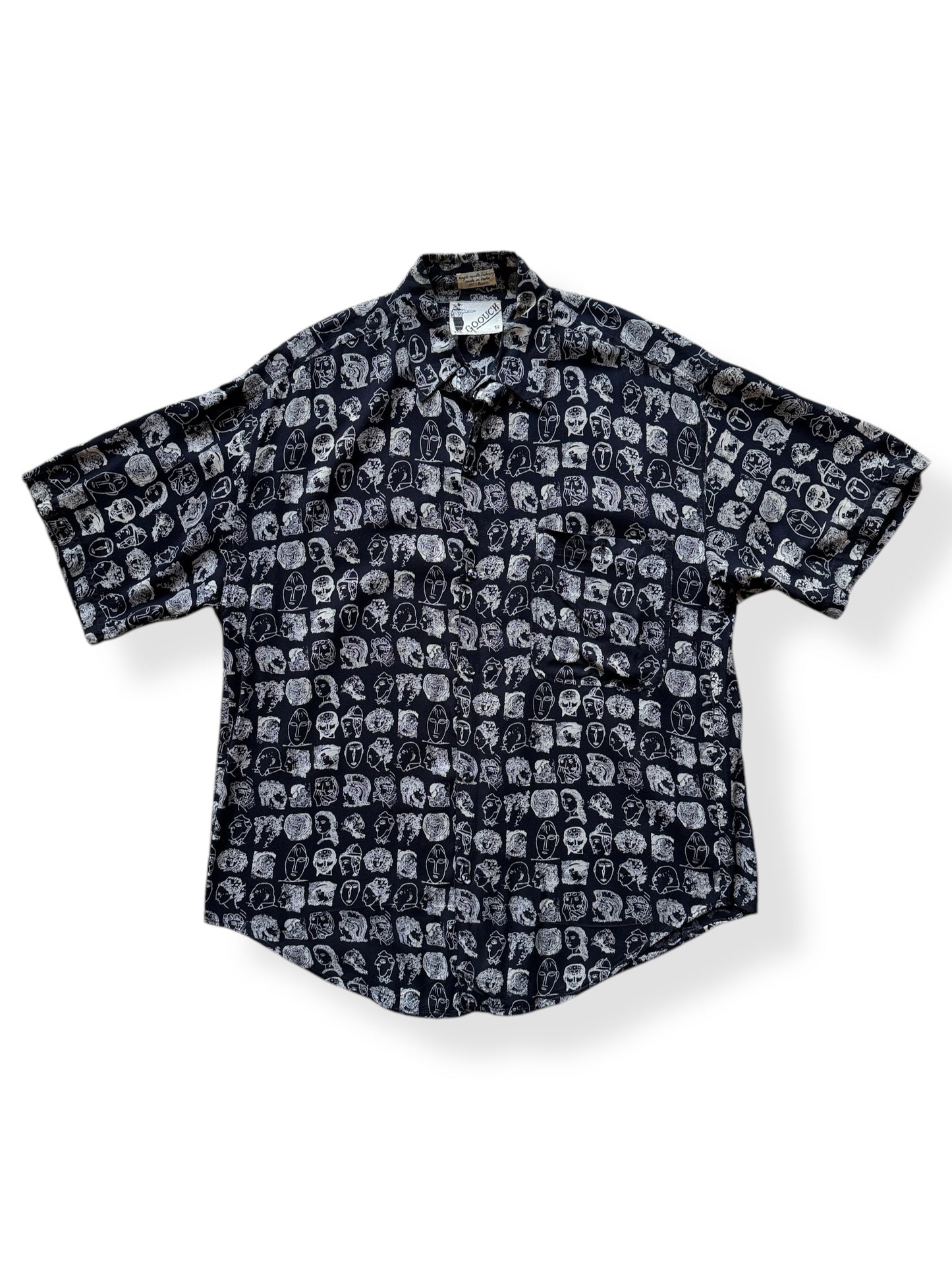 Front of Vintage Goouch Rayon Patterned Short Sleeve Shirt SZ S