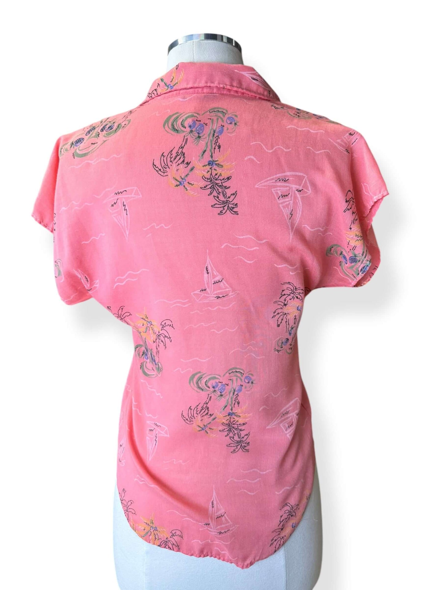 Back view of 1980s Topics Pink Tropical Top M