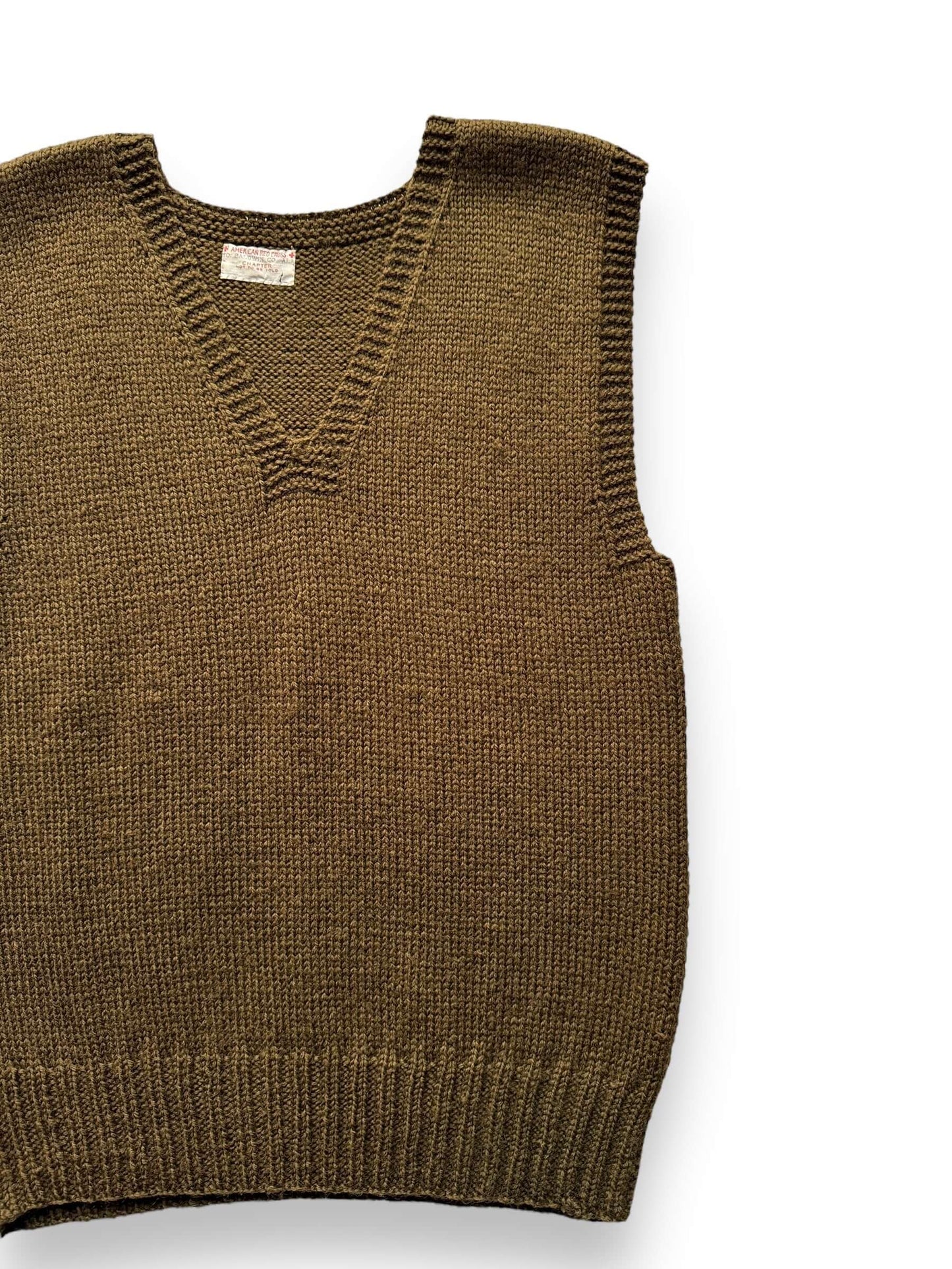 front left of Vintage WWII Era Red Cross Knit Sweater Vest SZ M