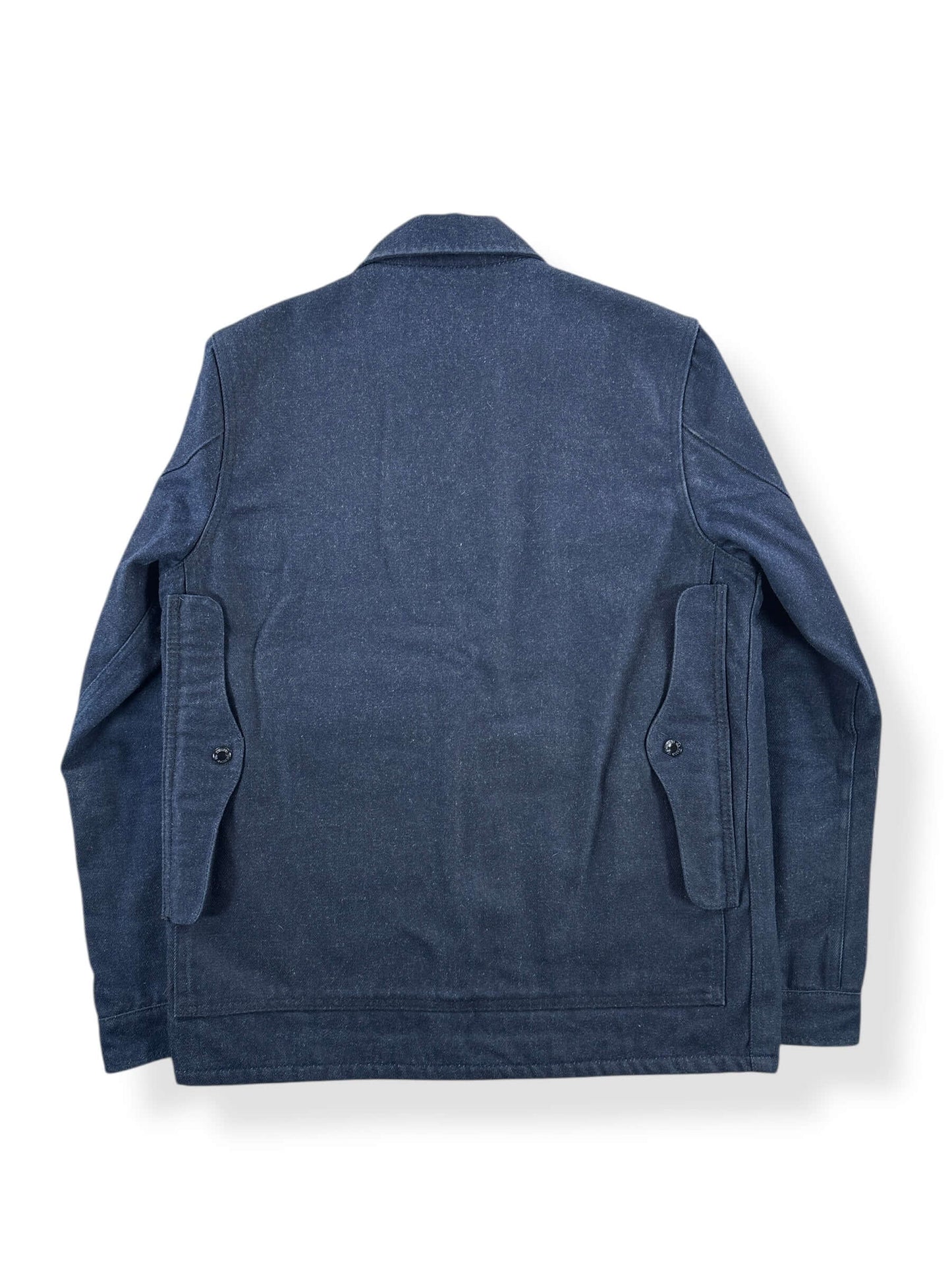 Back of Filson X Tellason Waxed Denim Cruiser Jacket SZ 36