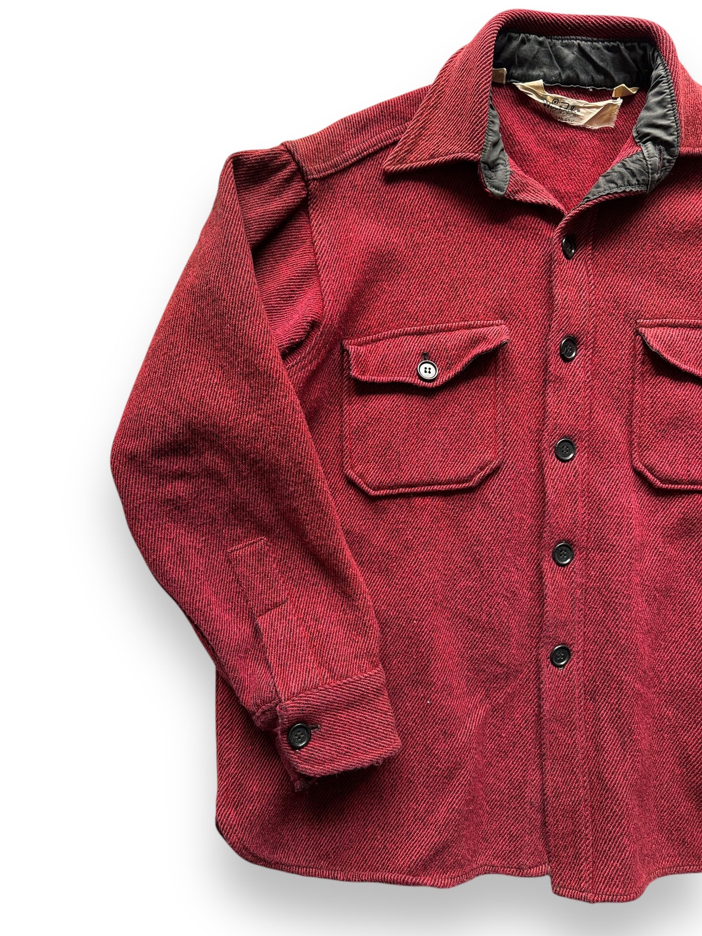 front right of Vintage Woolrich Red Herringbone Wool Shirt SZ L